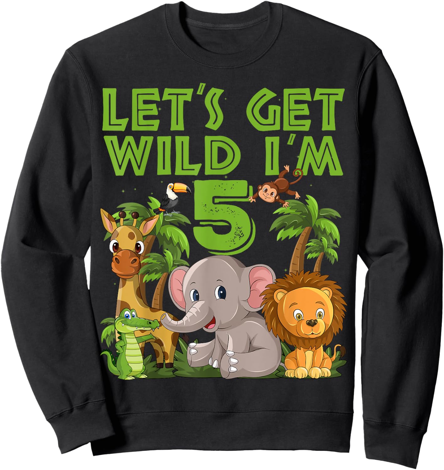 5 Year Old Zoo Birthday Safari Jungle Animal 5th B-day Sweatshirt - Sweatshirt | Black
