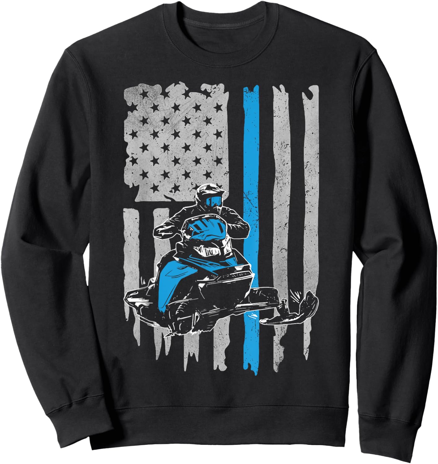Snowmobile American Flag Vintage Snowmobile Riding Sweatshirt - Sweatshirt | Black