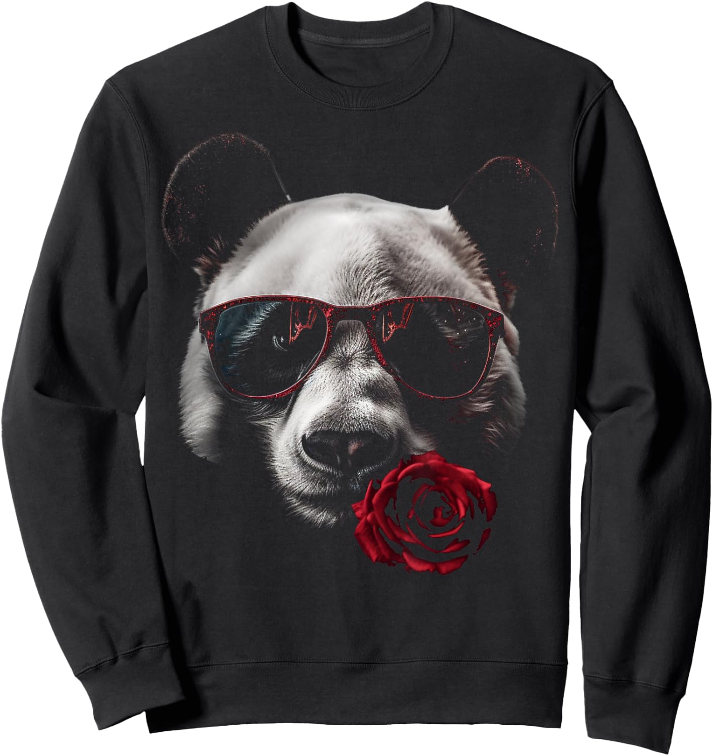 Panda Sunglasses Rose Artwork | Flowers Animal Panda Sweatshirt - Sweatshirt | Black