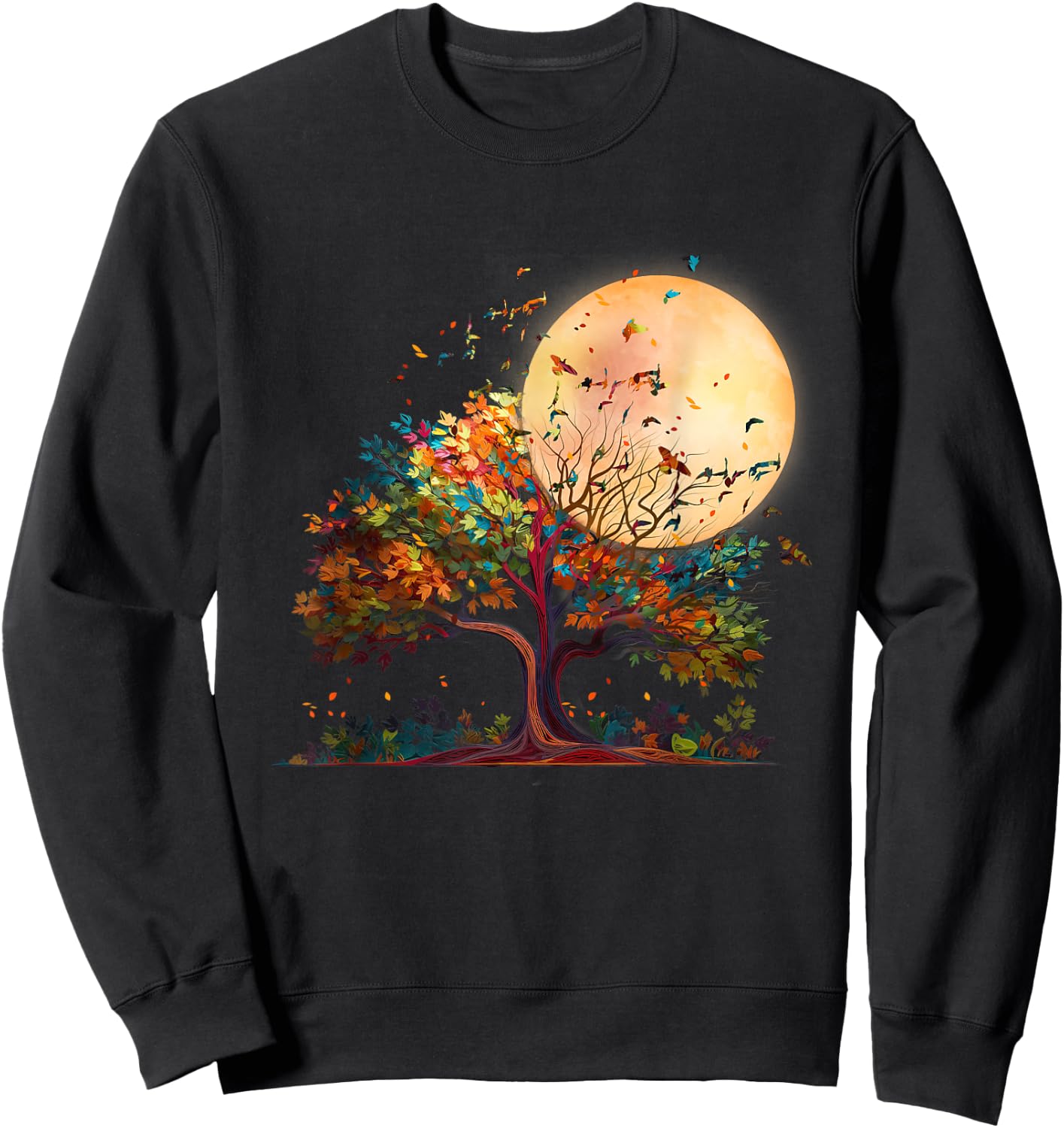 Full Moon Flock Of Birds Tree Outdoor Wildlife Nature Forest Sweatshirt - Sweatshirt | Black