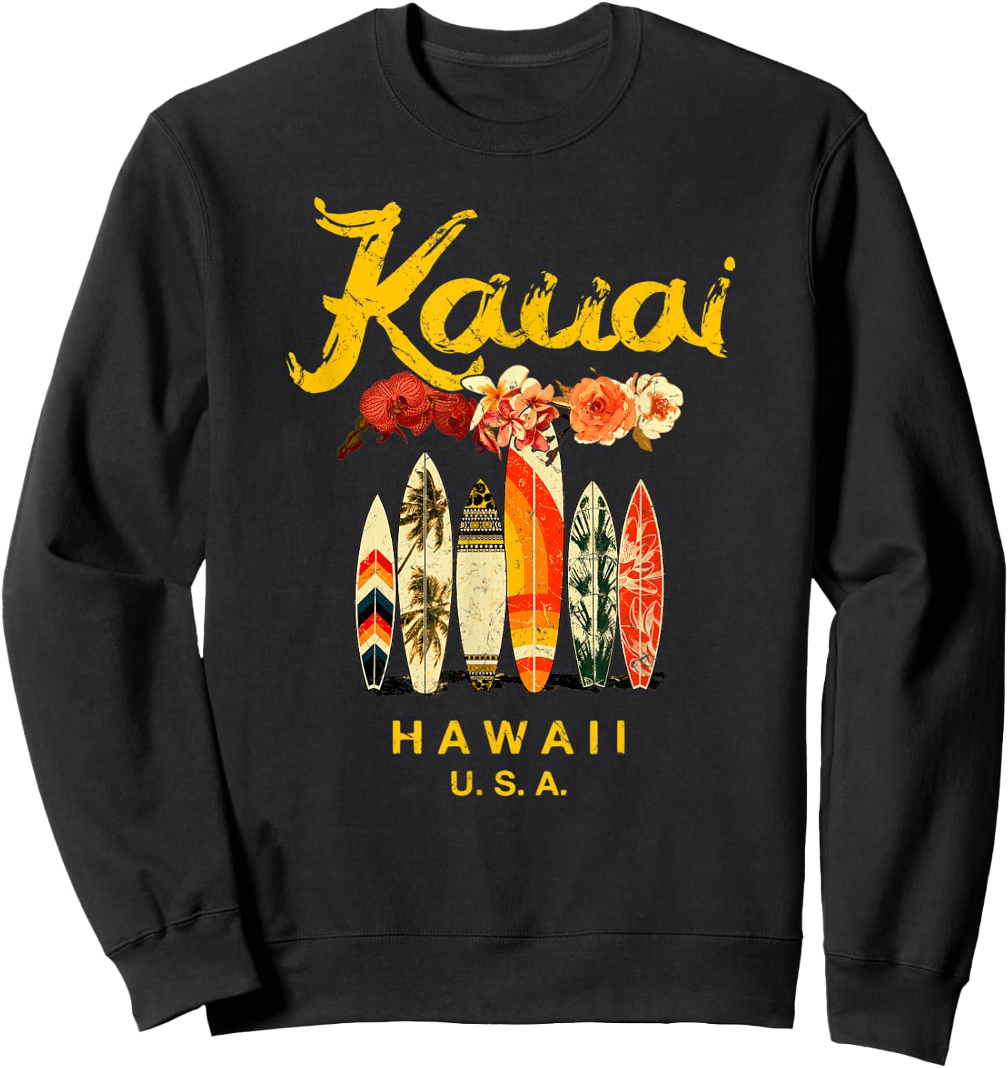 Kauai Surfing Hawaiian Vintage Hawaii Sweatshirt - Sweatshirt | Black