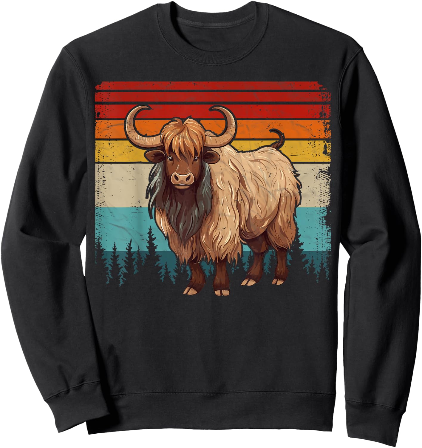 Yak Vintage Distressed Retro Style Cool Yak Sweatshirt - Sweatshirt | Black
