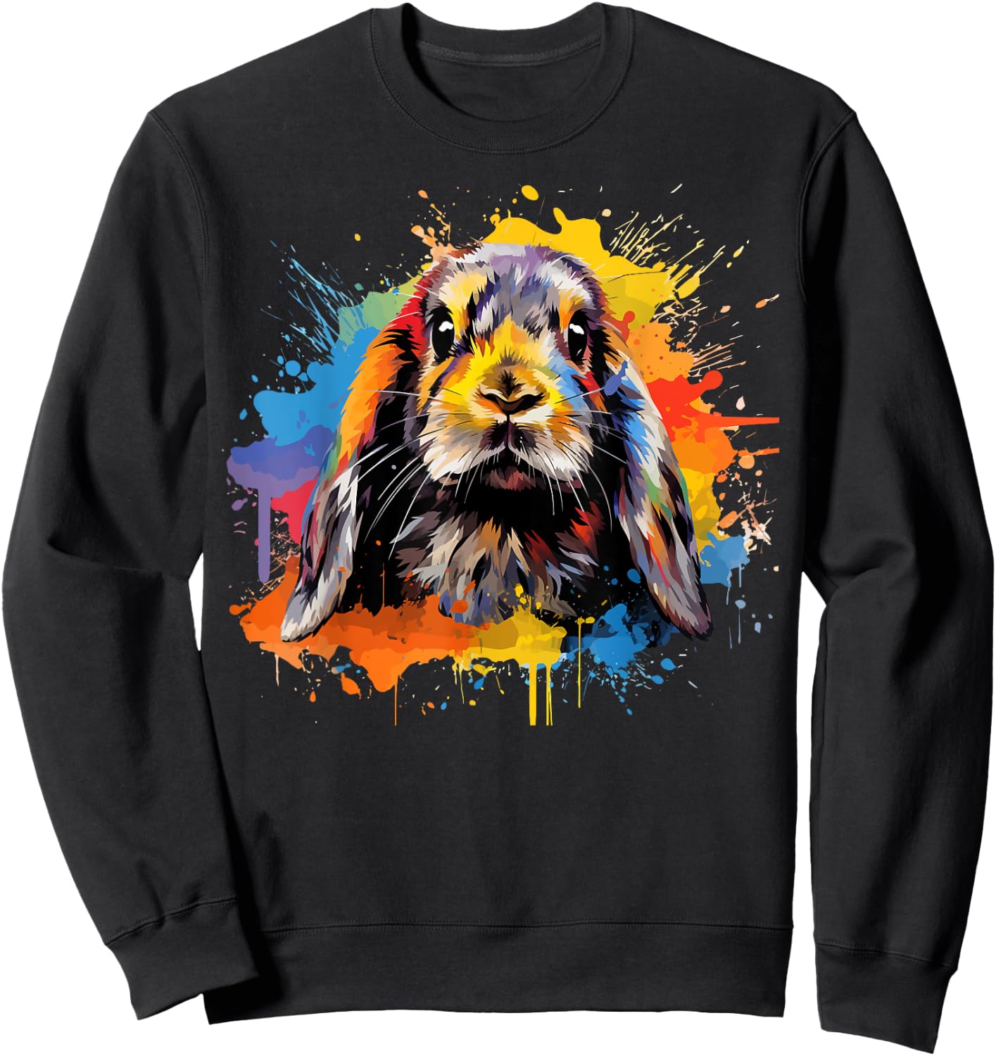 Colorful Cute French Lop Rabbit Lover Splash Art Sweatshirt - Sweatshirt | Black
