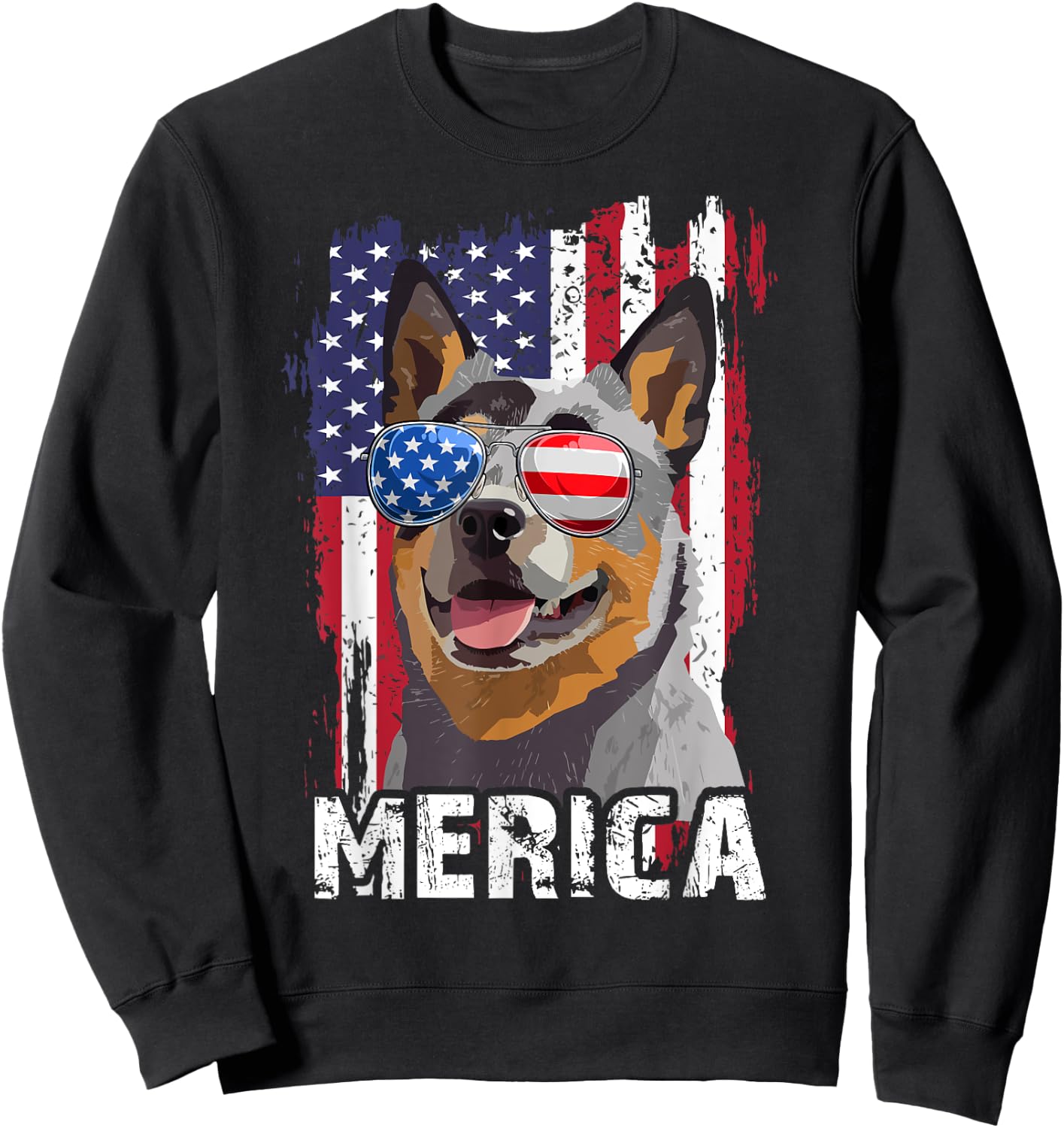 Merica 4th July Australian Cattle Dog US Flag Heeler Mom Dad Sweatshirt - Sweatshirt | Black