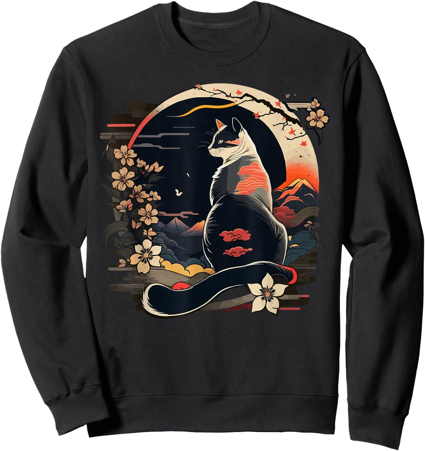 Kawaii Cat Anime Japanese Retro Men Women Kids Funny Cat Sweatshirt - Sweatshirt | Black
