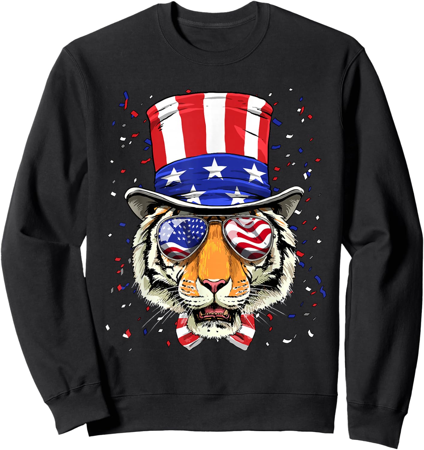 4th of July Patriotic Tiger American USA Flag Tiger Lover Sweatshirt - Sweatshirt | Black