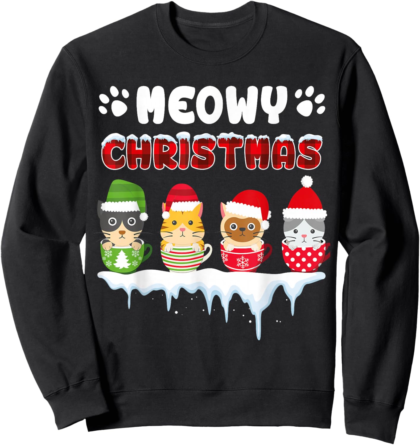 Funny Cat Meowy Christmas Sweatshirt - Sweatshirt | Black