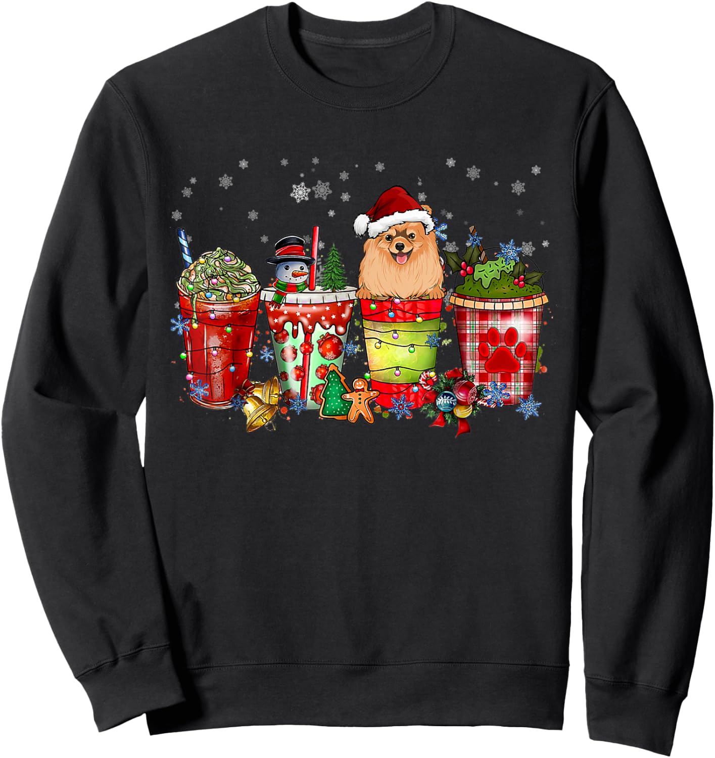 Cute Pomeranian Dog Christmas Coffee Pajamas Xmas Women Sweatshirt - Sweatshirt | Black