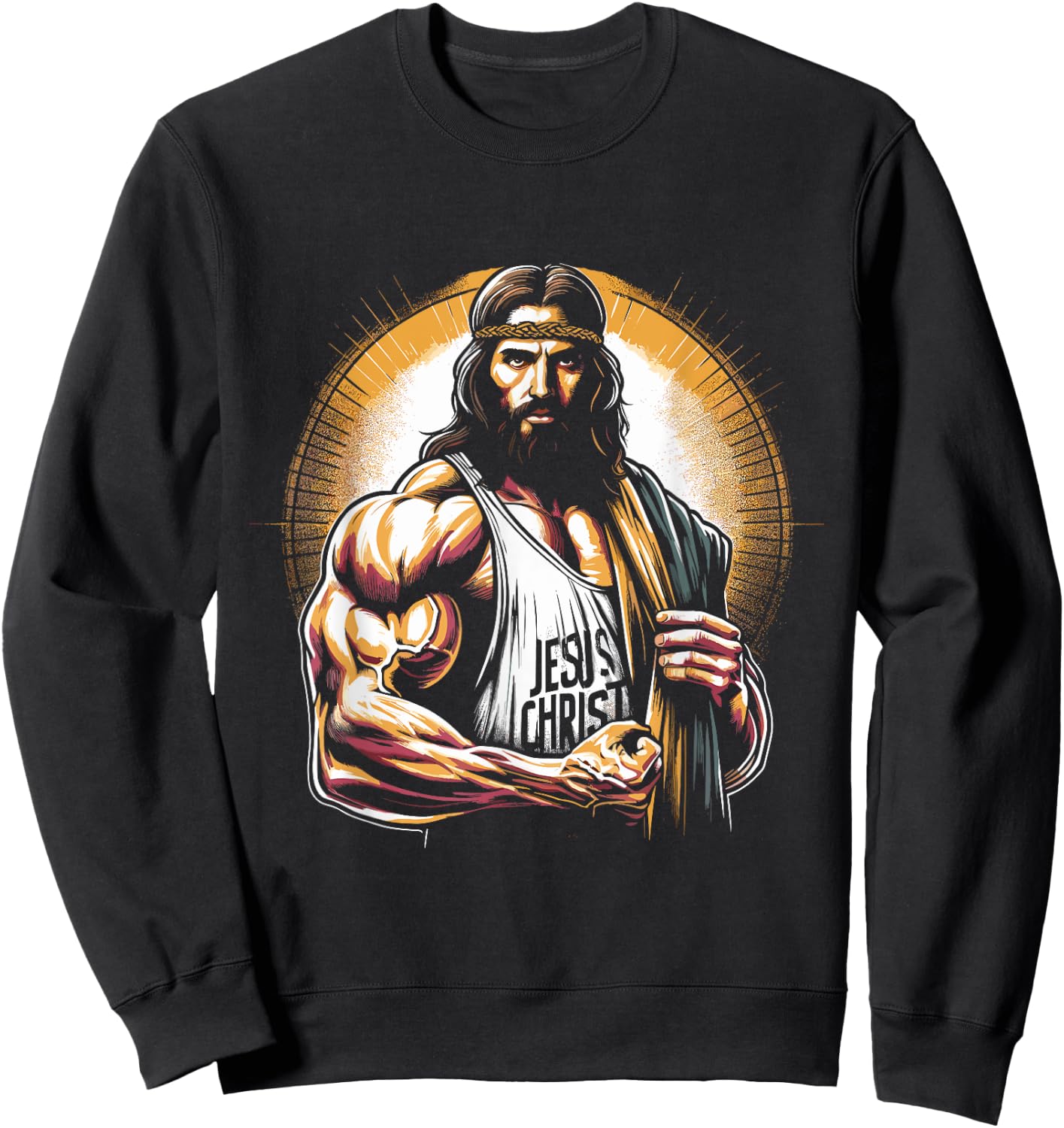 Muscular Jesus Christ - Funny Weightlifting Jesus Gym Sports Sweatshirt - Sweatshirt | Black