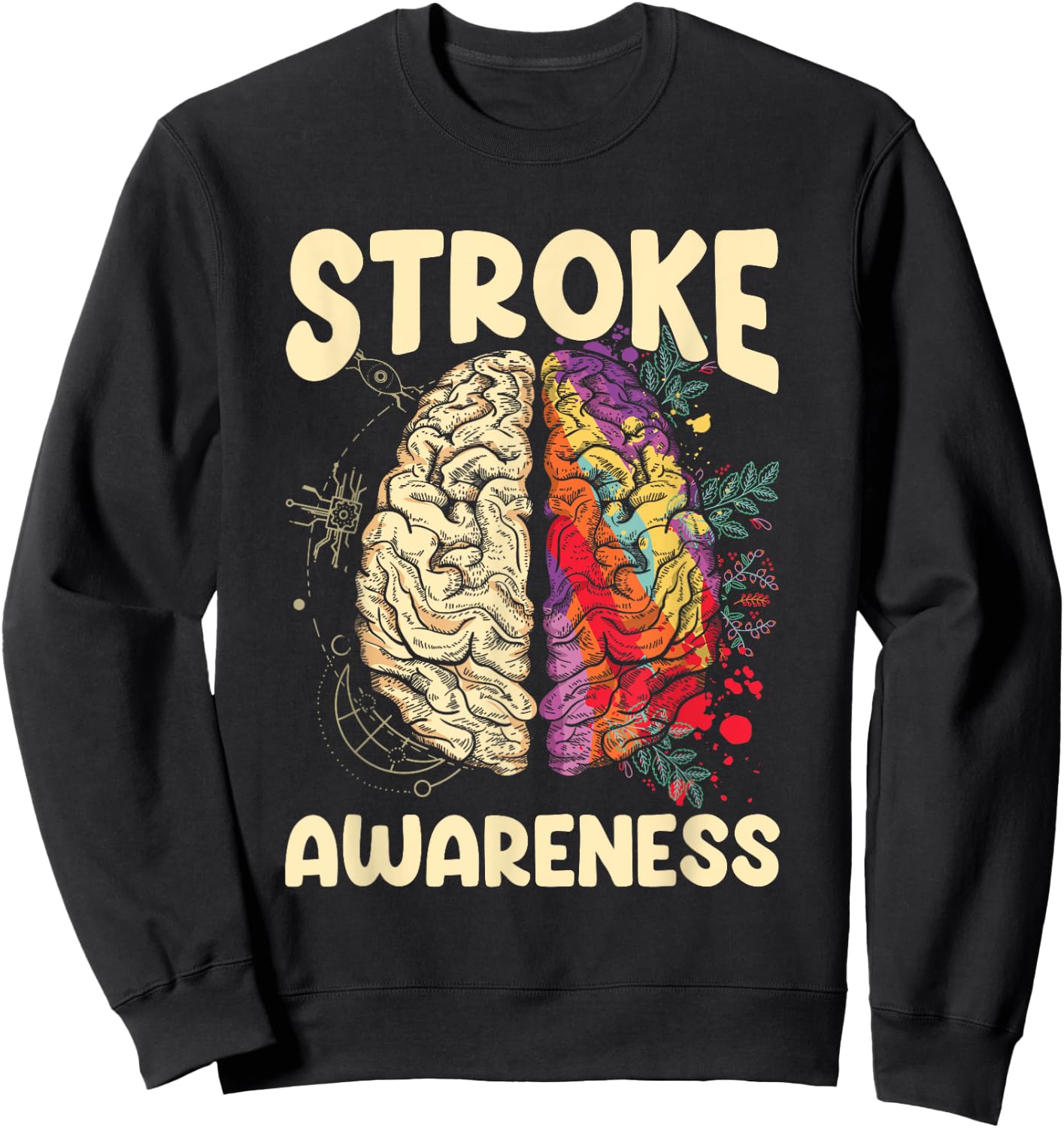 Stroke Awareness Month Stroke Survivor Brain Red Ribbon Sweatshirt - Sweatshirt | Black