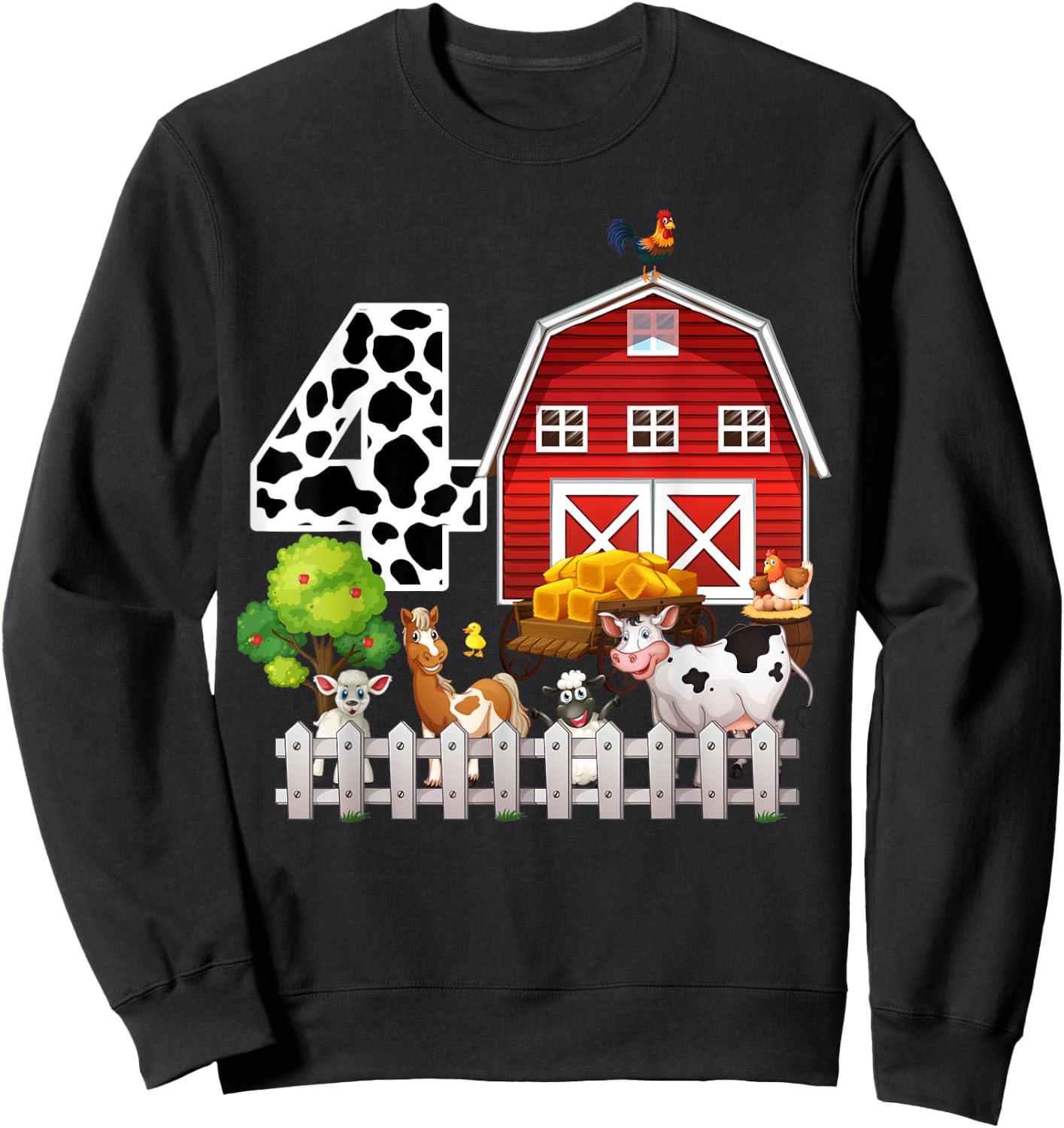 Farm Animals 4th Birthday 4 Year Old Birthday Kids Boy Girl Sweatshirt - Sweatshirt | Black