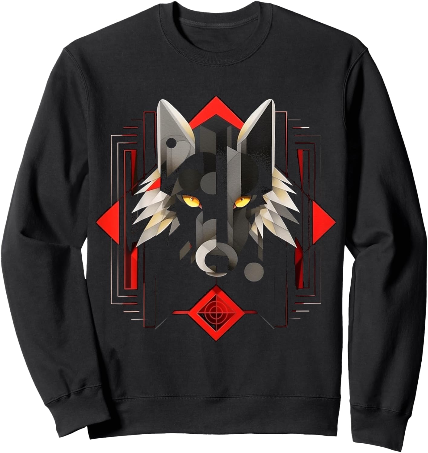 Wolf Geometric Artwork | Animal Motif Wolf Sweatshirt - Sweatshirt | Black
