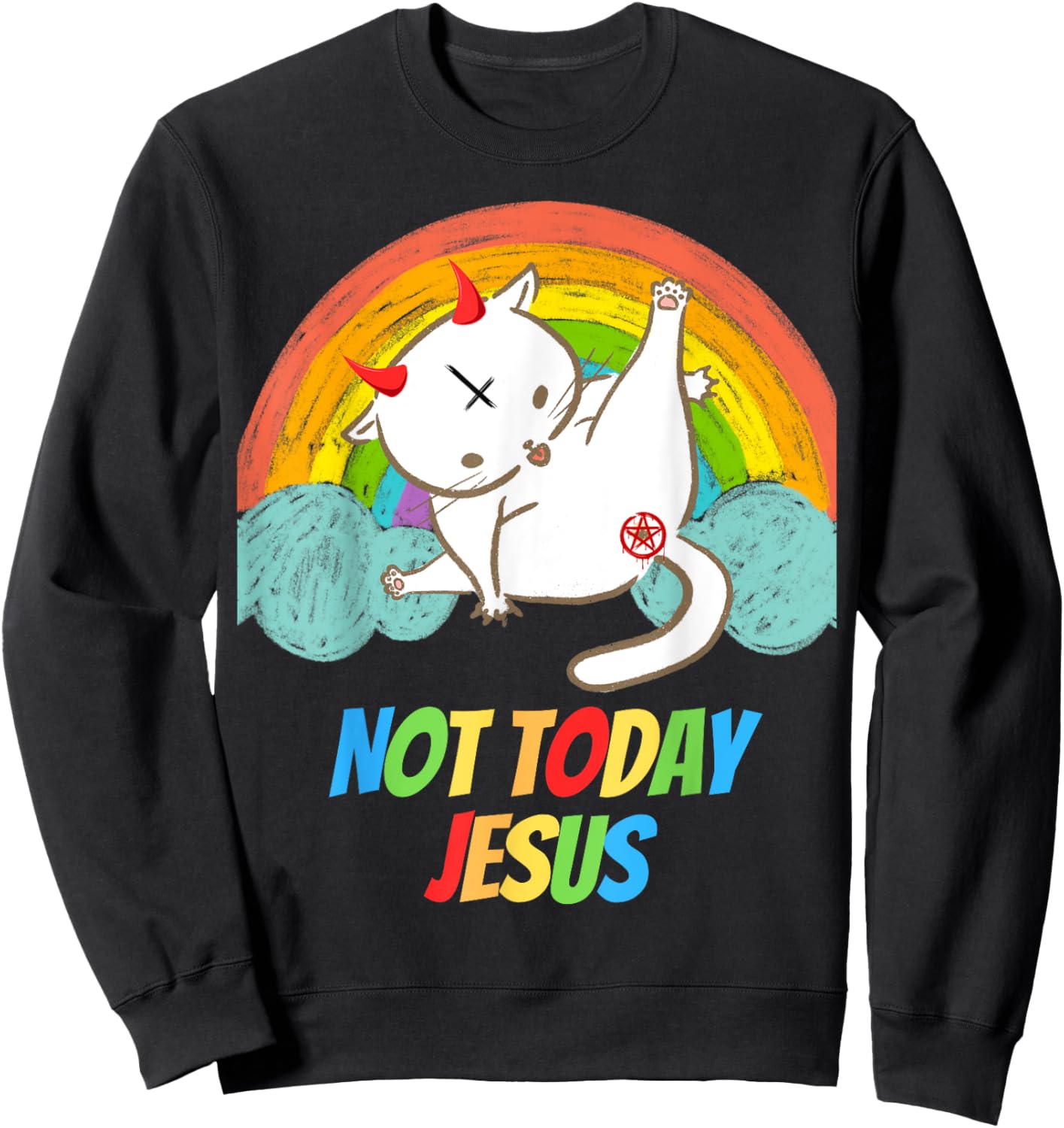 Lucifer Cat Pentagram Goat Satanist Atheist Symbol Today Not Jesus Devil Worship Funny Satanic Hail Satan Black Sweatshirt - Sweatshirt | Black