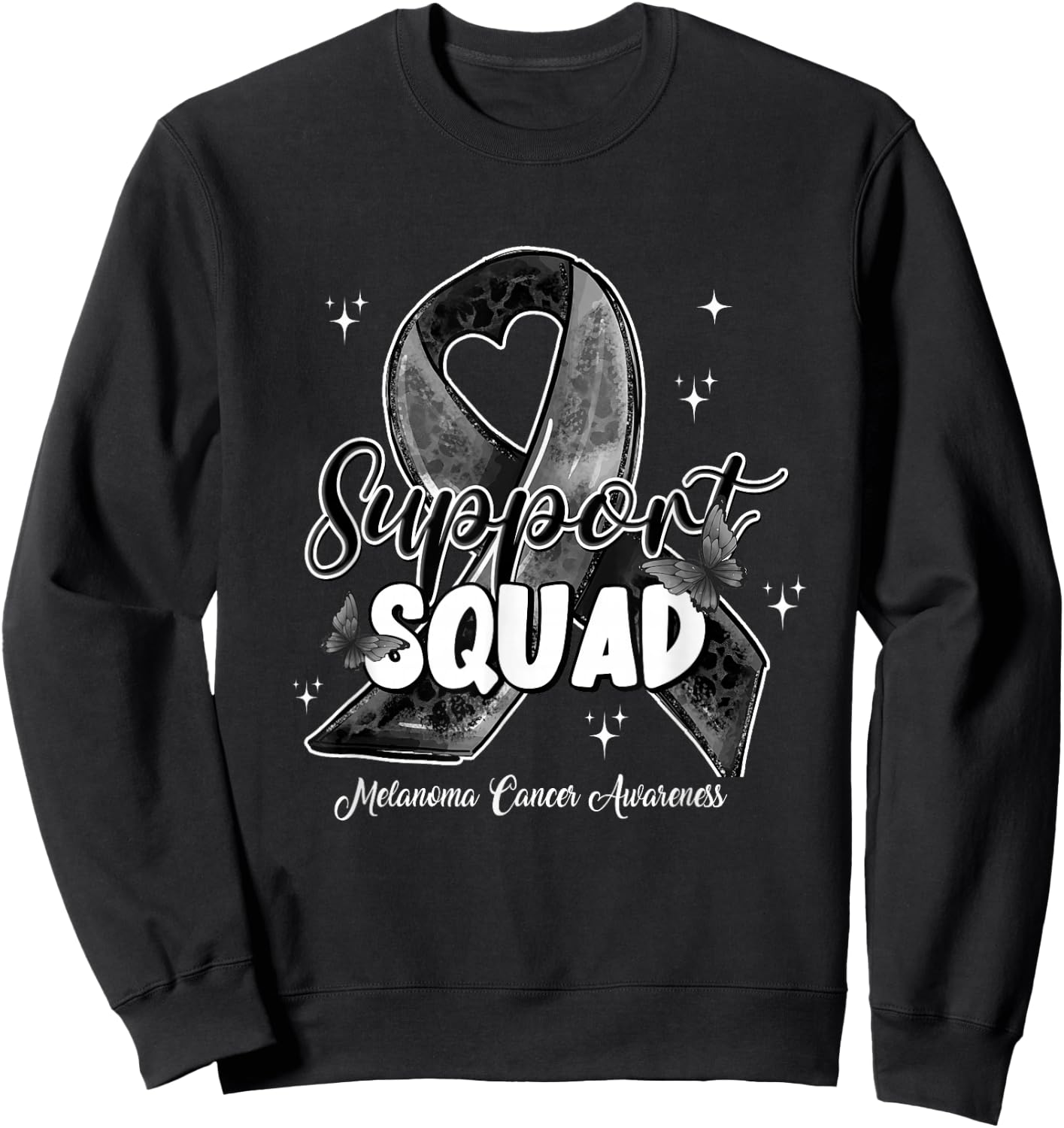 Support Squad Butterfly Black Ribbon Melanoma Cancer Gifts Sweatshirt - Sweatshirt | Black