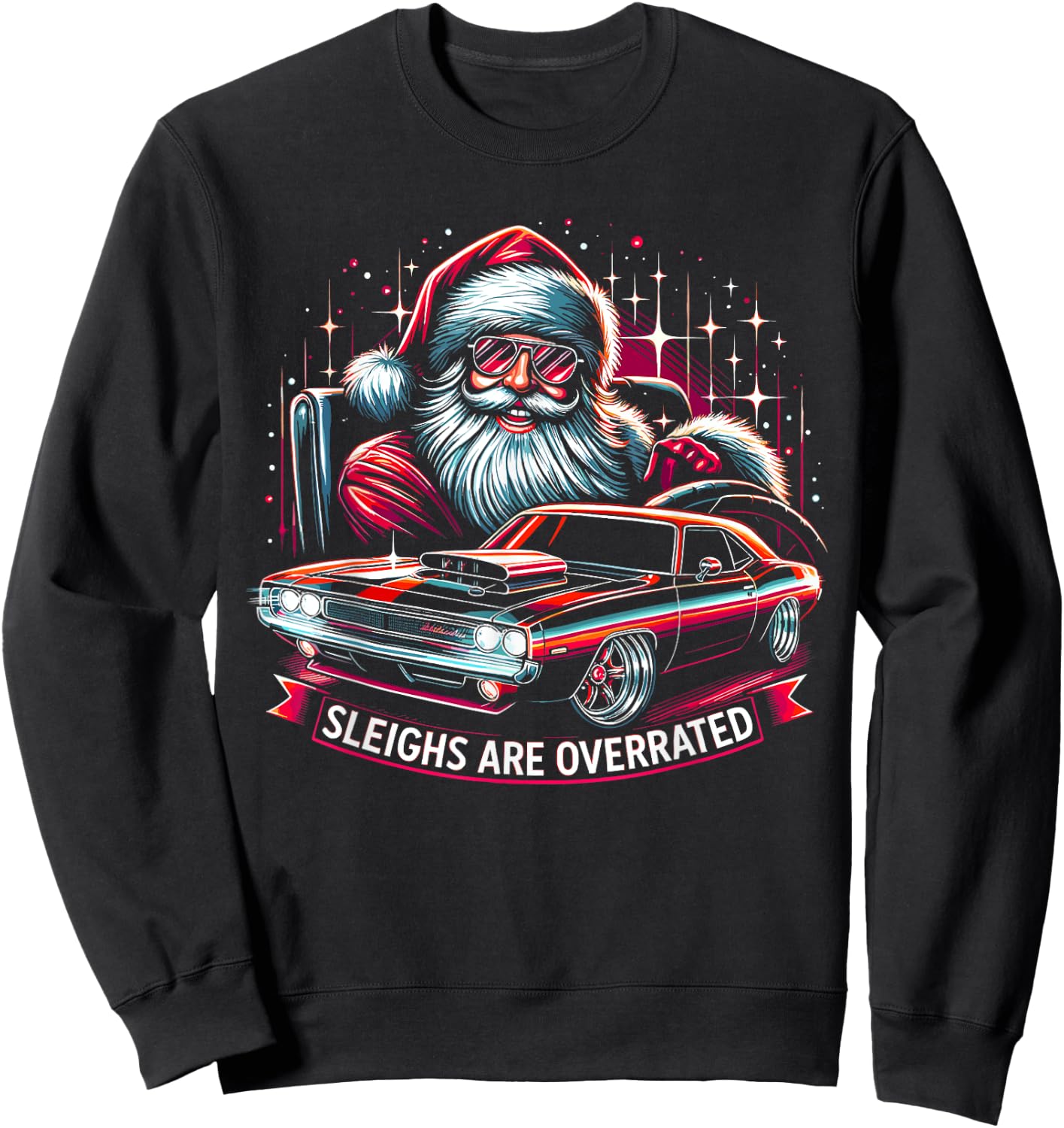 Classic Muscle Car Santa Hotrod V8 Enthusiast Christmas Sweatshirt - Sweatshirt | Black
