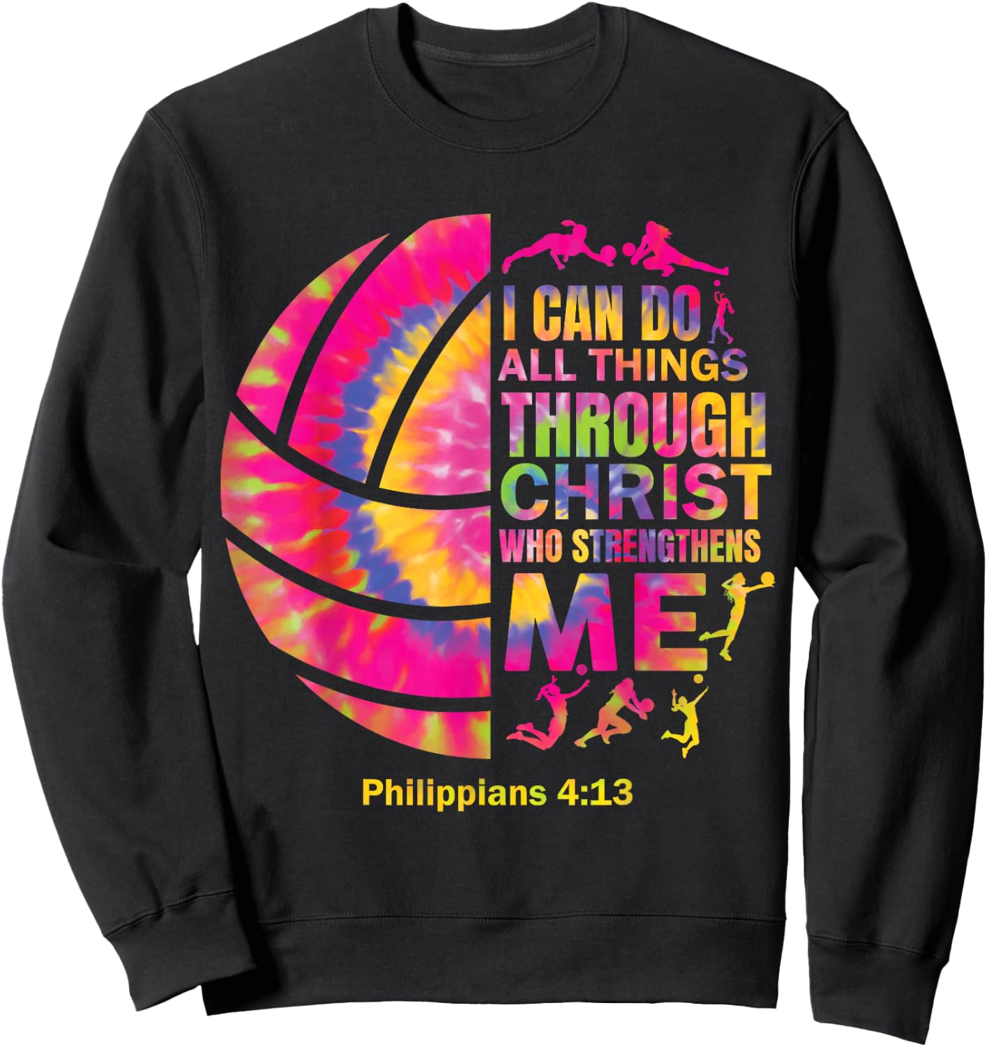 Volleyball t Shirt Teen Girls Women Christian Christ Tie Dye Sweatshirt - Sweatshirt | Black
