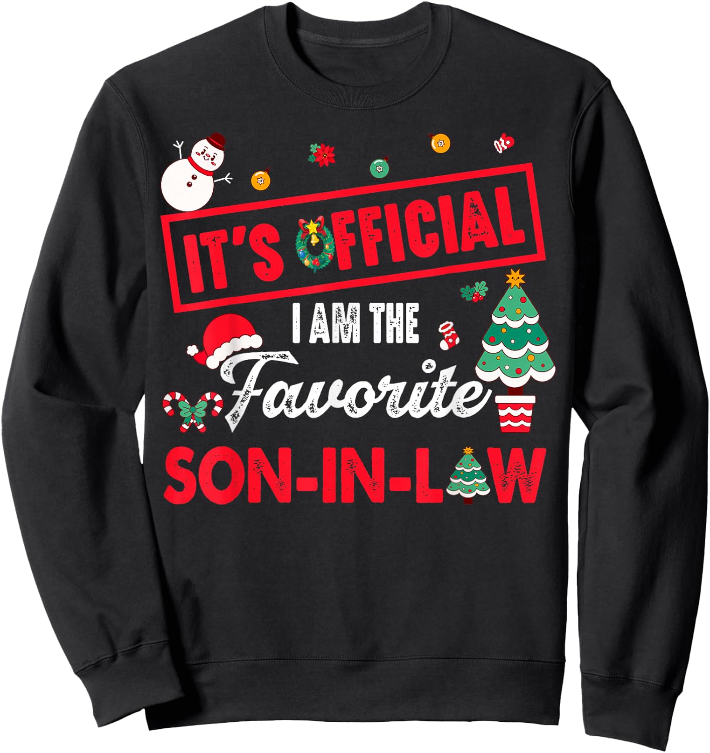 Official Favorite Son-In-Law Christmas Festive Wreath Tree Sweatshirt - Sweatshirt | Black