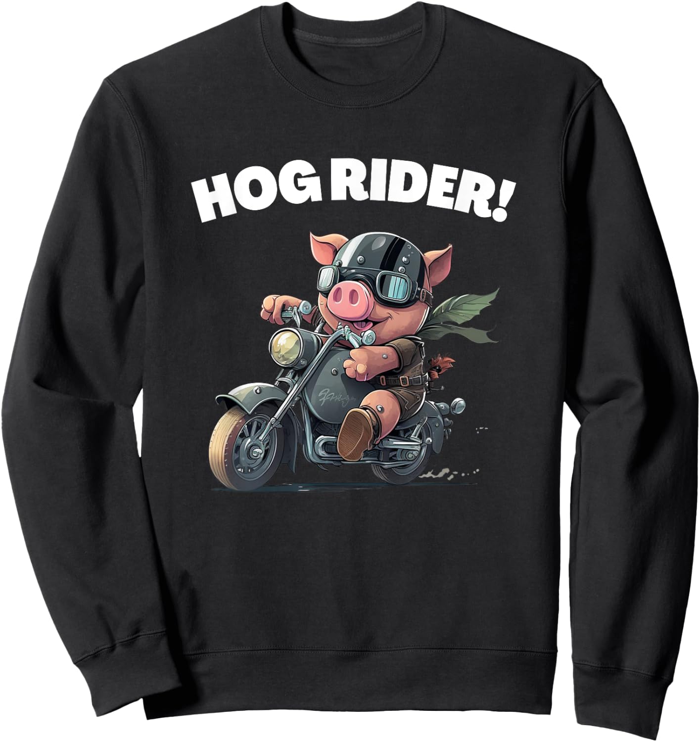 Funny Hog Rider Pig Riding Motorcycle Sweatshirt - Sweatshirt | Black