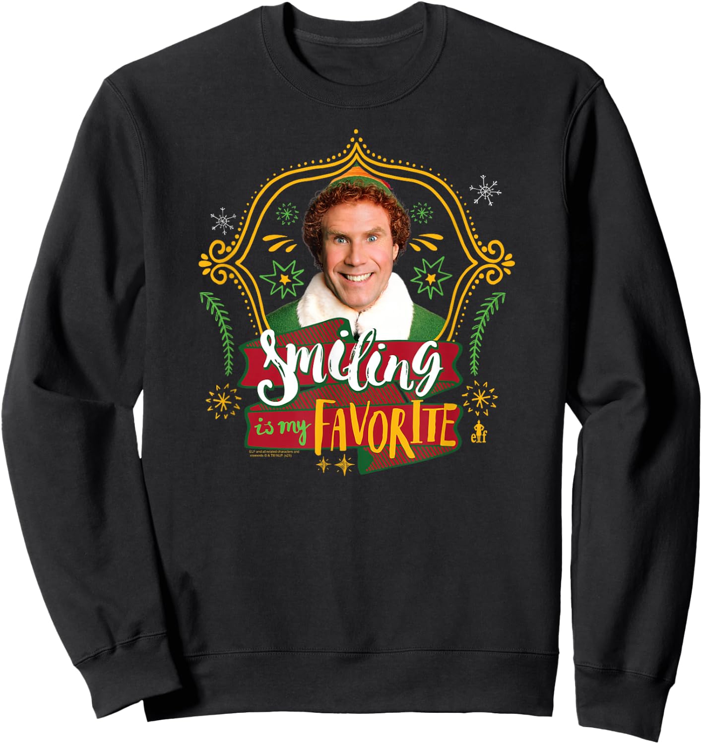 Elf Smiling's My Favorite Doodles and Frame Funny Christmas Sweatshirt - Sweatshirt | Black
