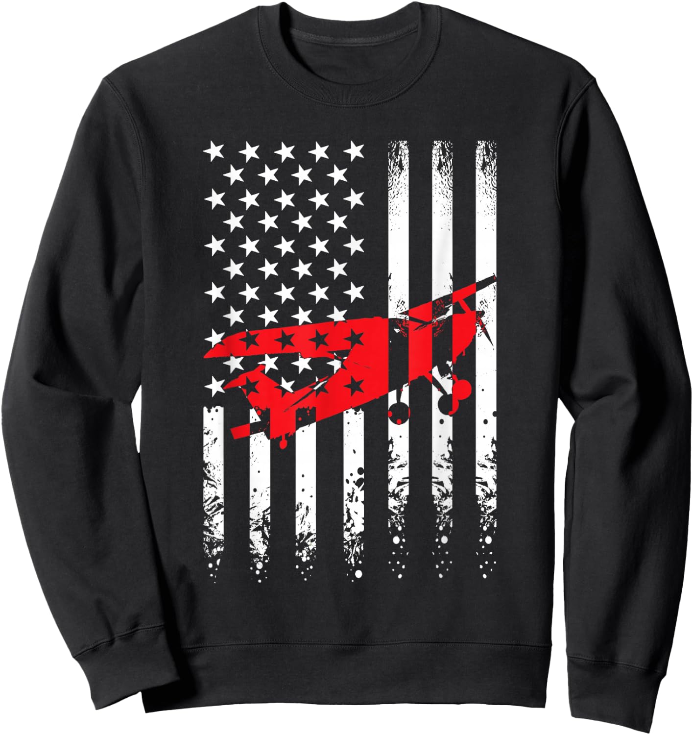 USA American Flag Airplane Pilot Aviator Planes 4th of July Women Girls Kids Men Sweatshirt - Sweatshirt | Black