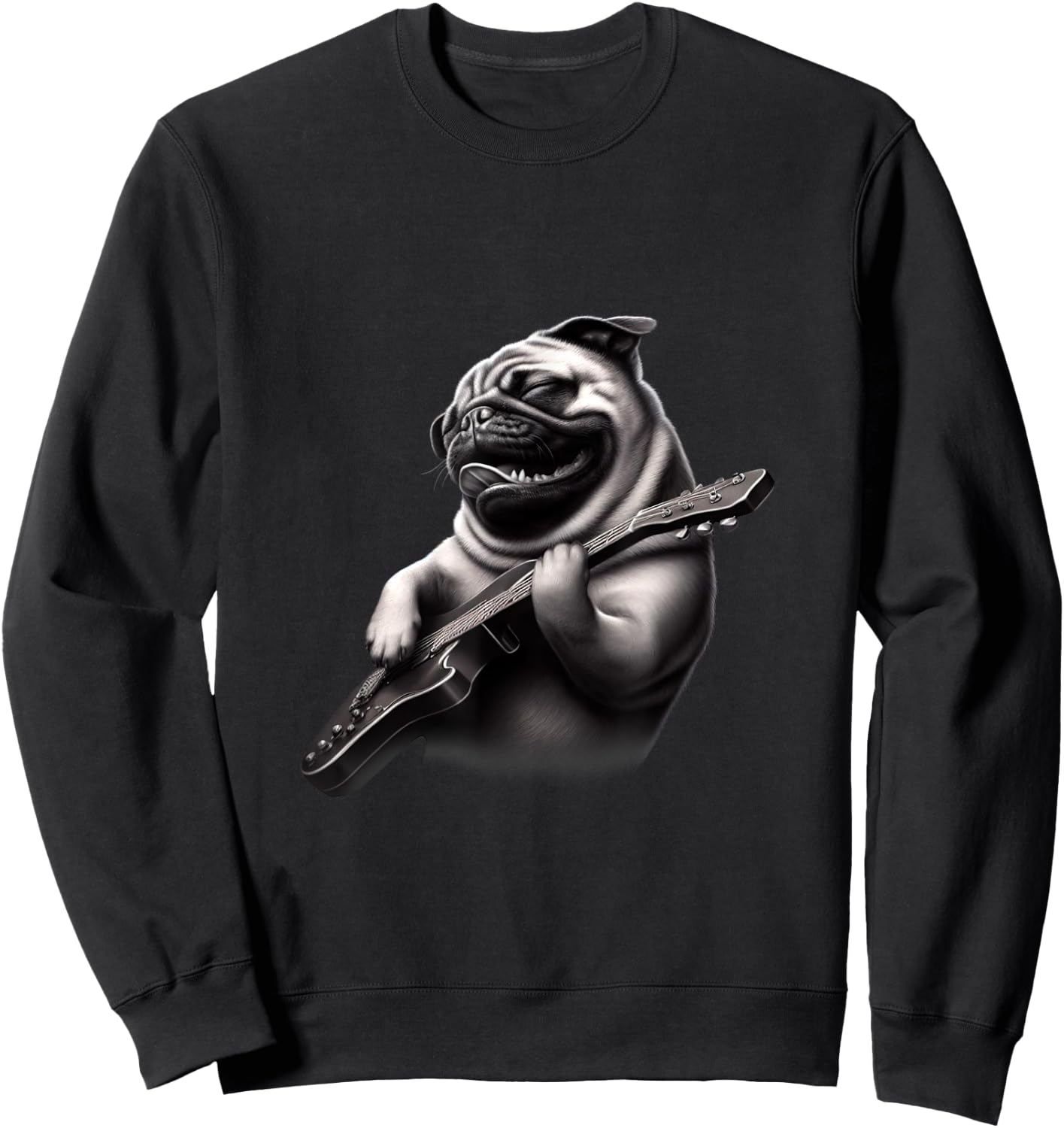 Pug Playing Guitar - Funny Rock Music Guitar Pug Sweatshirt - Sweatshirt | Black