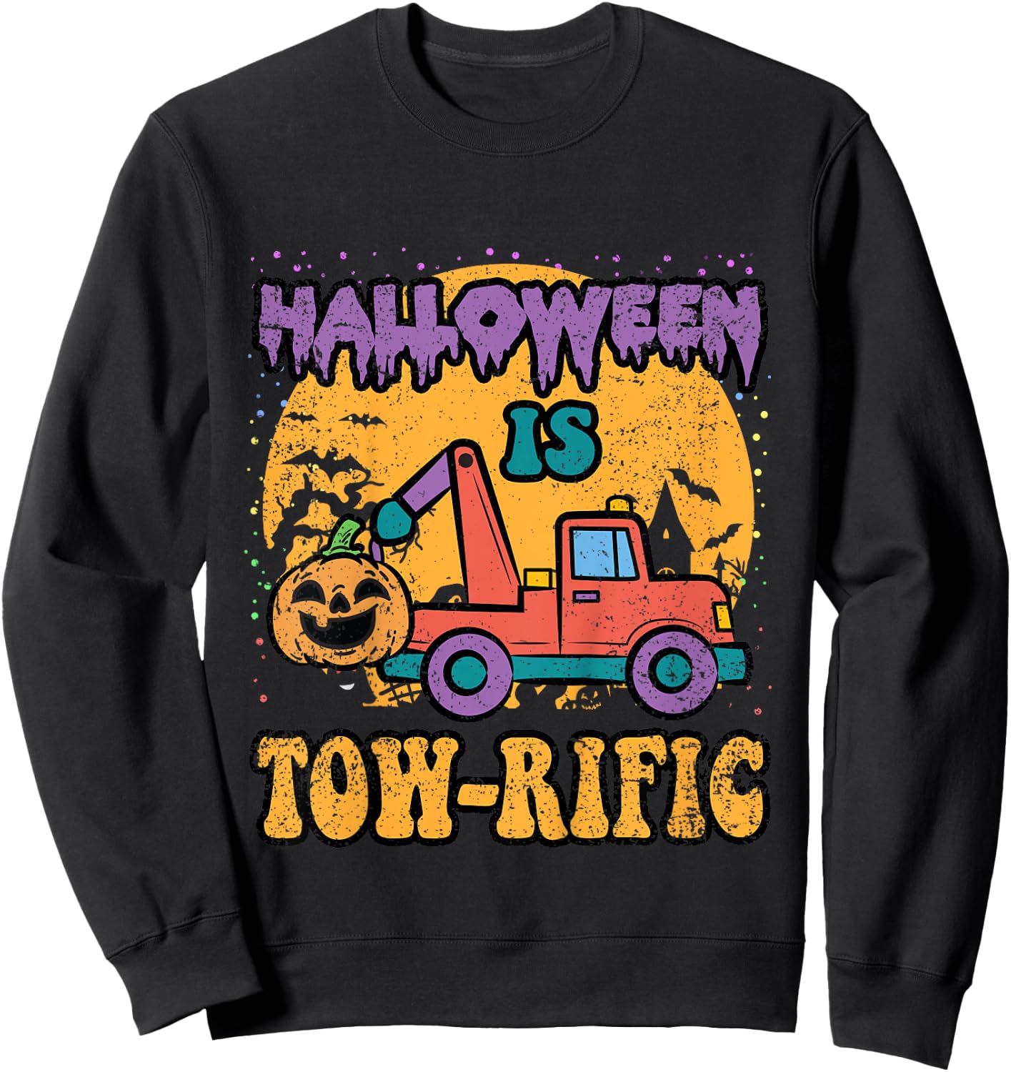 Kids Toddler Tow Truck Pumpkin Halloween Costume Towing Boys Sweatshirt - Sweatshirt | Black