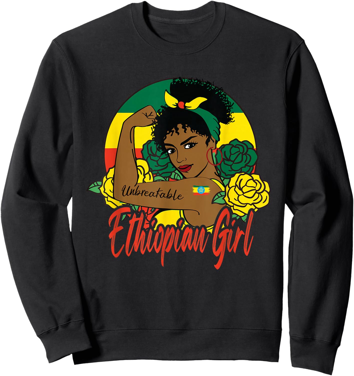 Ethiopian Girl Ethiopia Woman Habesha Flag Sweatshirt - Sweatshirt | Black