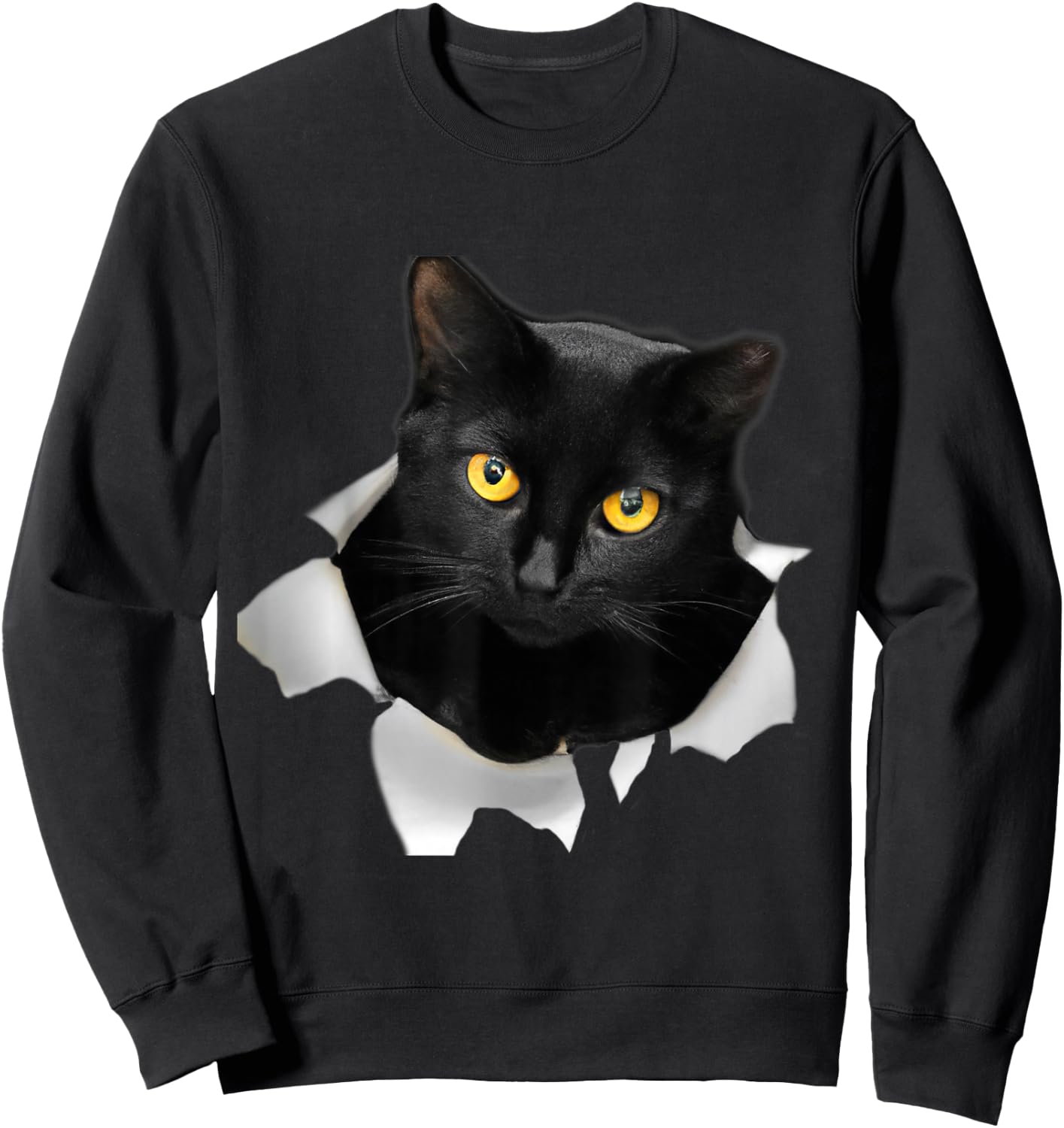 Cute Cat Torn Fabric Funny Cat Sweatshirt - Sweatshirt | Black