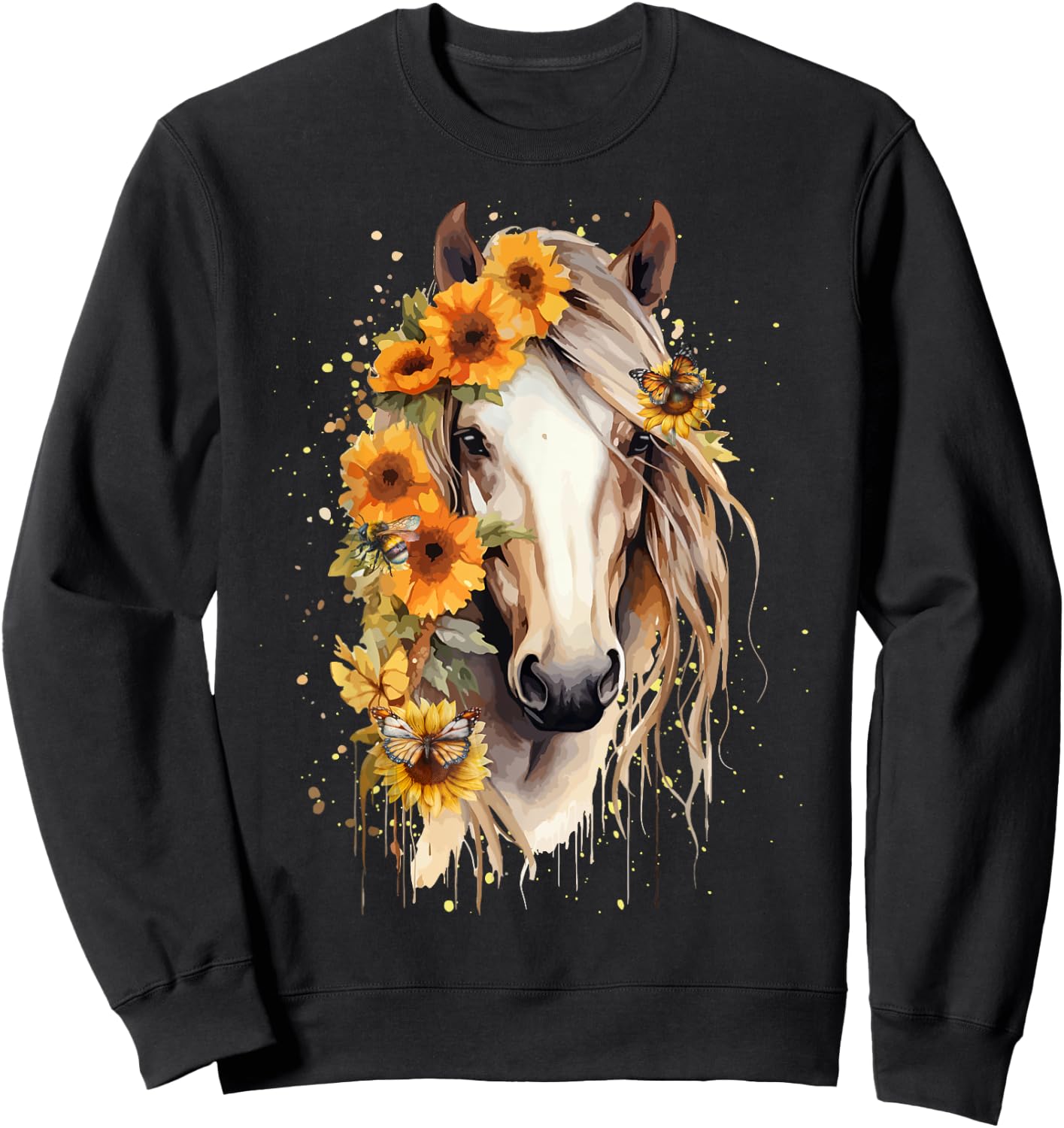 Just a girl who loves horses Co. Sunflower Horse Portrait CowGirl Equestrian Horseback Riding Sweatshirt - Sweatshirt | Black