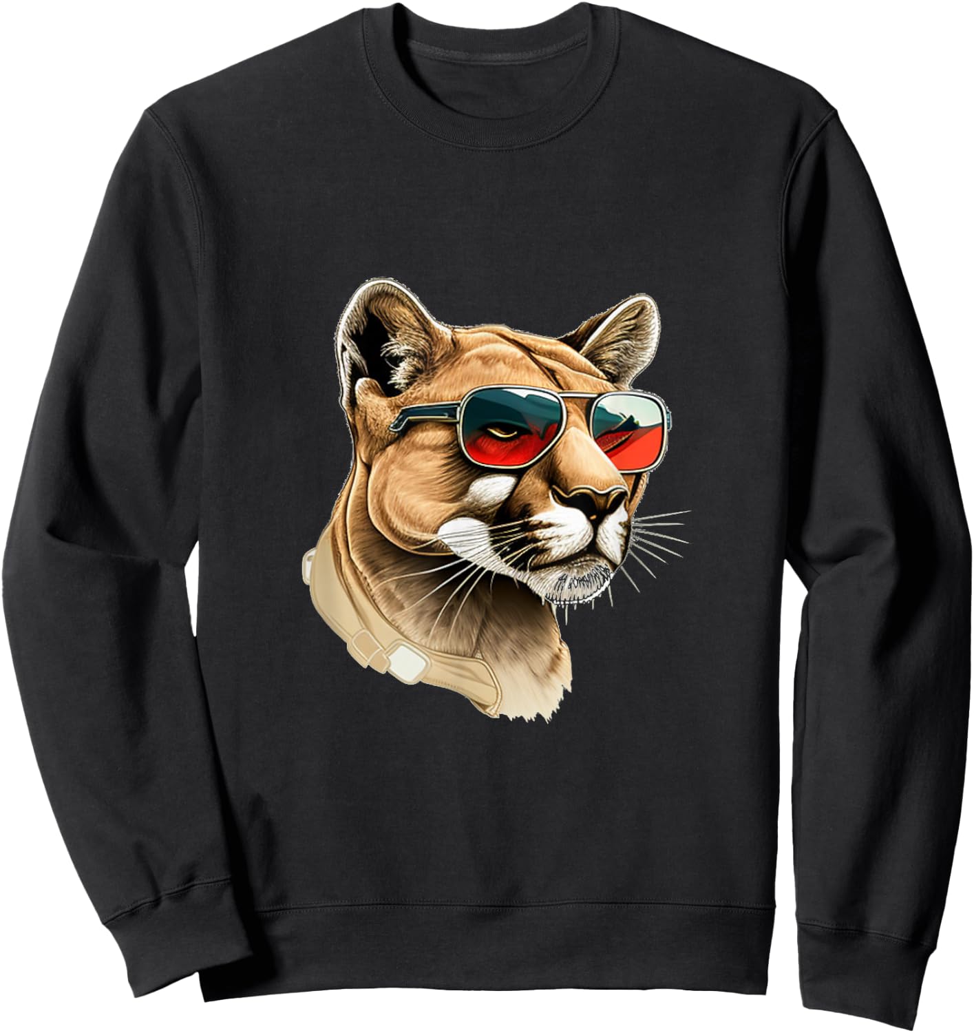 Funny Cougar with Sunglasses Sweatshirt - Sweatshirt | Black
