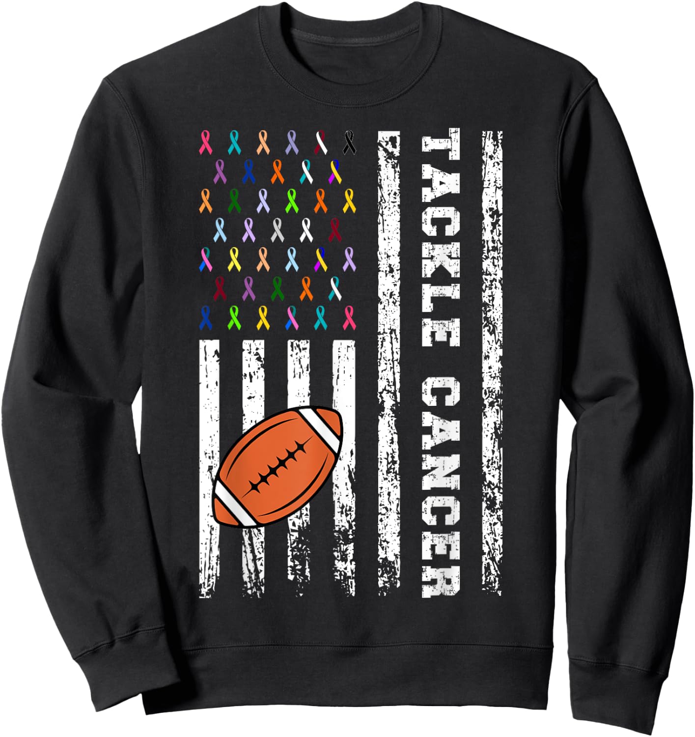 Tackle Football Multicolor Ribbons All Cancer Awareness Kid Sweatshirt - Sweatshirt | Black