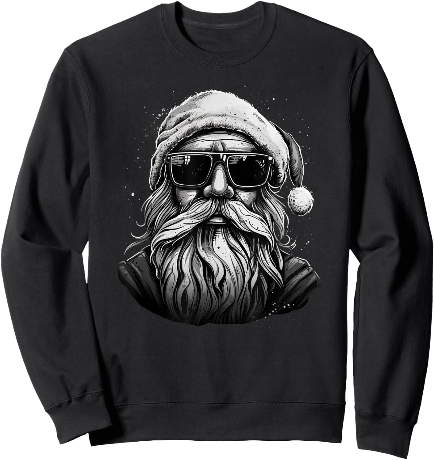 Funny Cool Santa Face Hipster with Beard & Glasses Christmas Sweatshirt - Sweatshirt | Black