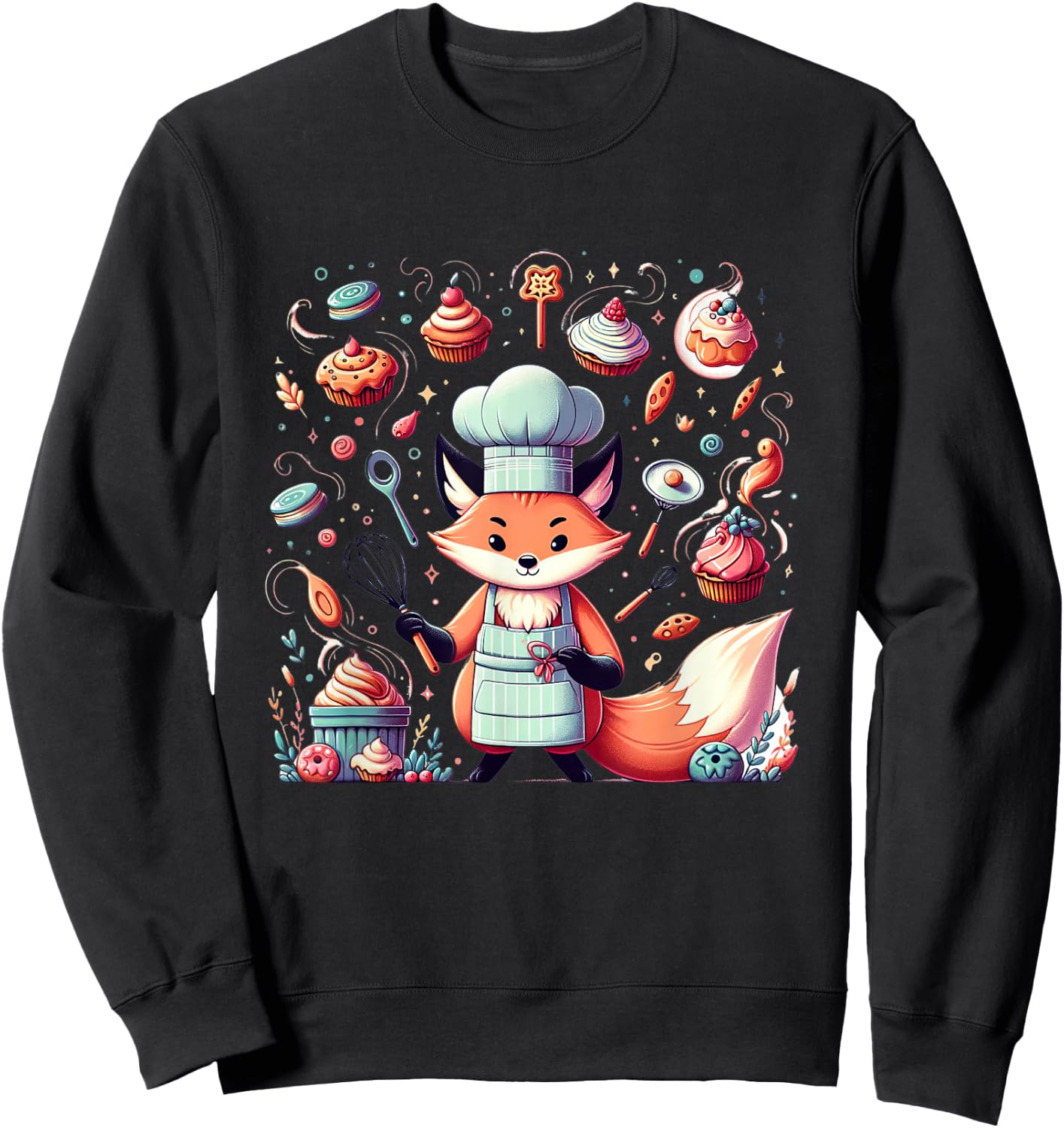 Magical Baker Fox in Enchanted Kitchen Sweatshirt - Sweatshirt | Black
