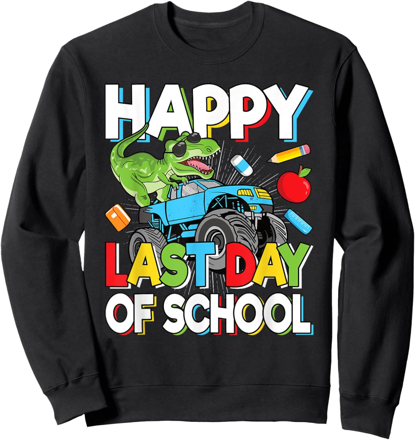 Happy Last Day Of School Student Dinosaur T-Rex Boys Kids Sweatshirt - Sweatshirt | Black