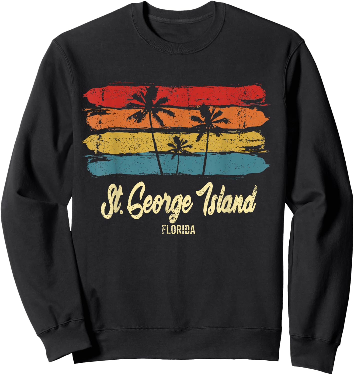 Vintage St. George Island Florida Palm Trees FL Retro Sweatshirt - Sweatshirt | Black