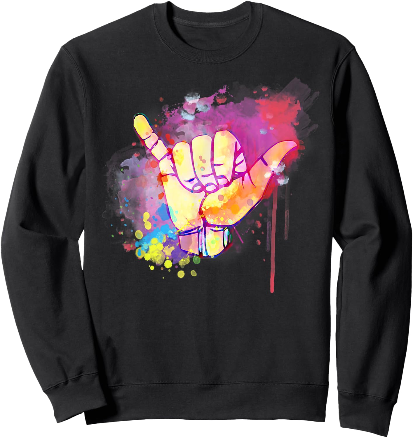 Cute Hawaiian Shaka Sign Colorful Classic Retro 80's Summer Sweatshirt - Sweatshirt | Black