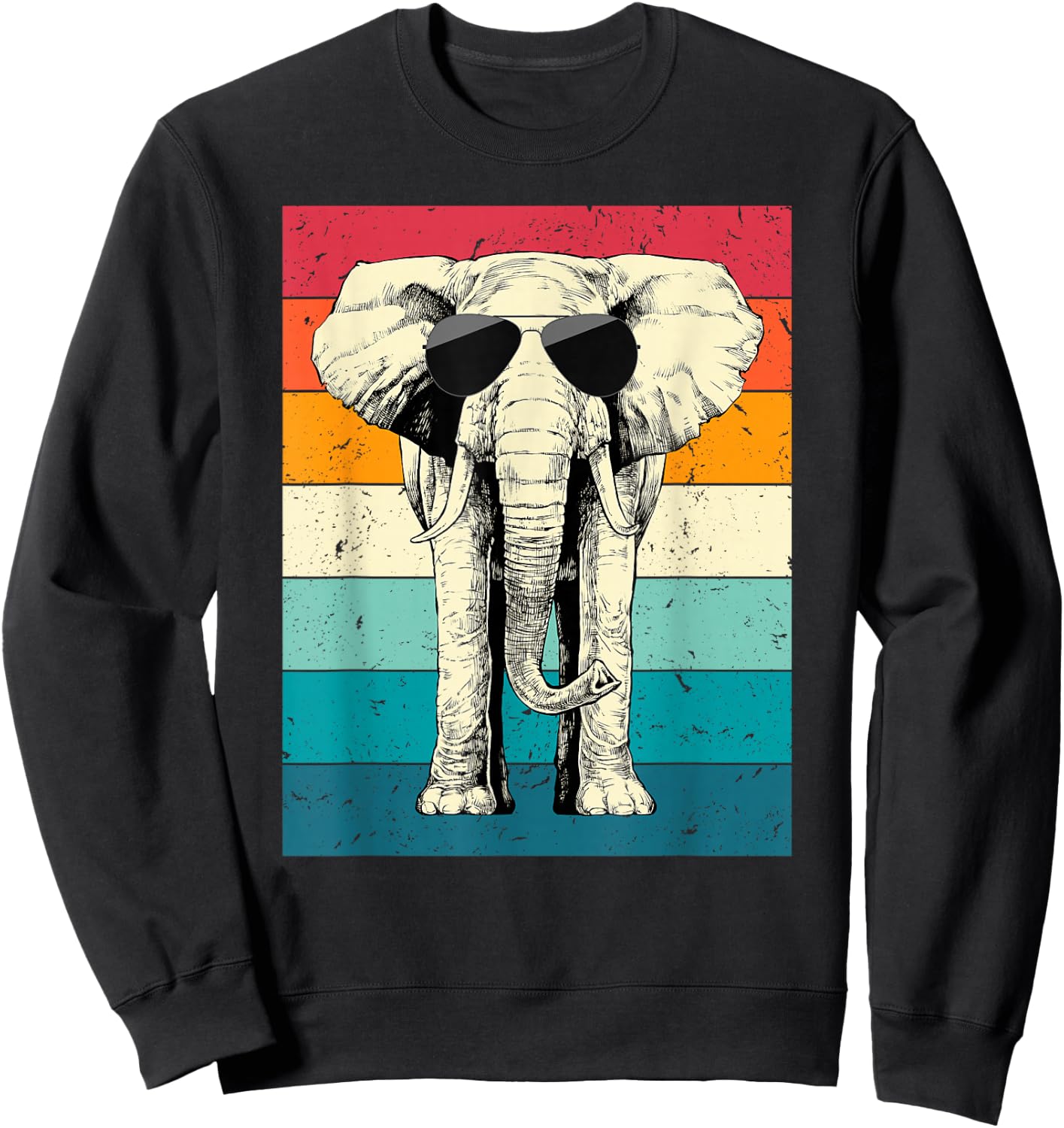 Retro Vintage Elephant with Sunglasses Wild Animal Lovers Sweatshirt - Sweatshirt | Black