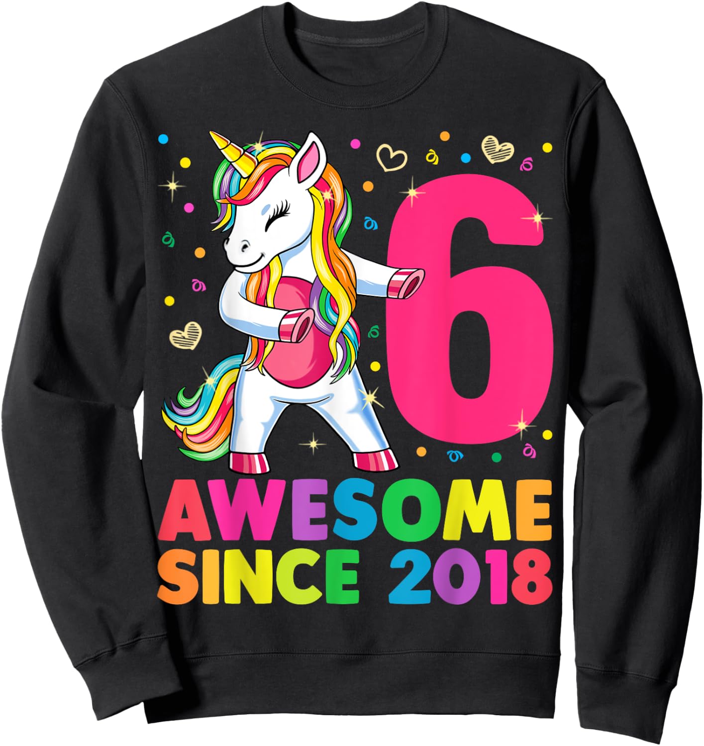 6 Years Old Unicorn Flossing 6th Birthday Girl Unicorn Party Sweatshirt - Sweatshirt | Black