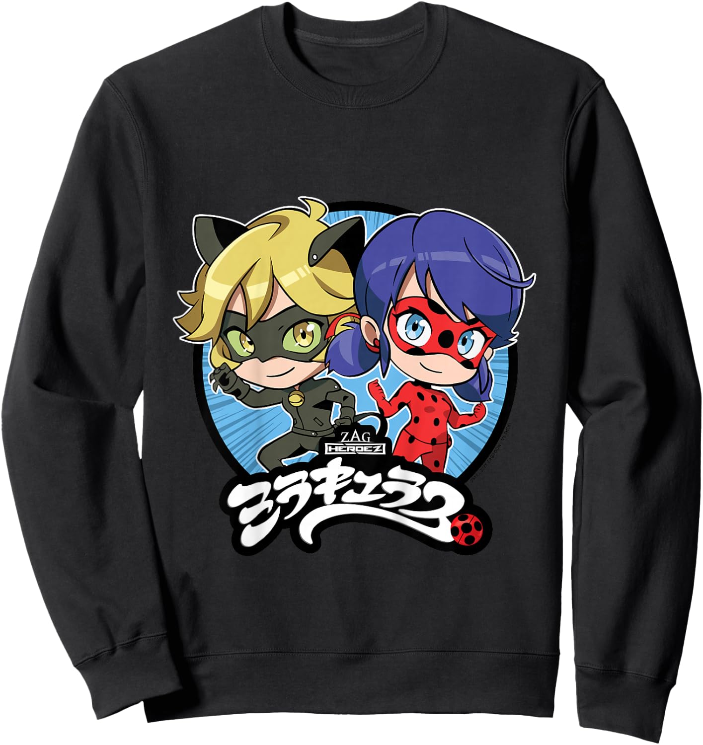 Kids Miraculous Lady Bug - Manga Lady Bug Cat Noir Sweatshirt - Sweatshirt | Black
