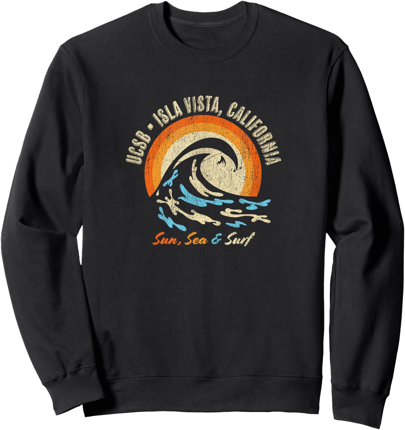 Vintage Retro Surf Style Isla Vista College Apparel Sweatshirt - Sweatshirt | Black