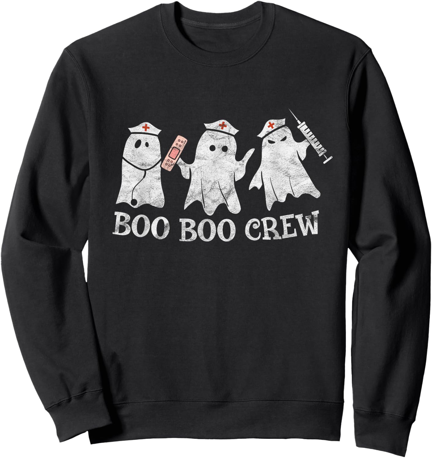 Vintage School ER RN ICU Halloween Ghost Boo Boo Crew Nurse Sweatshirt - Sweatshirt | Black