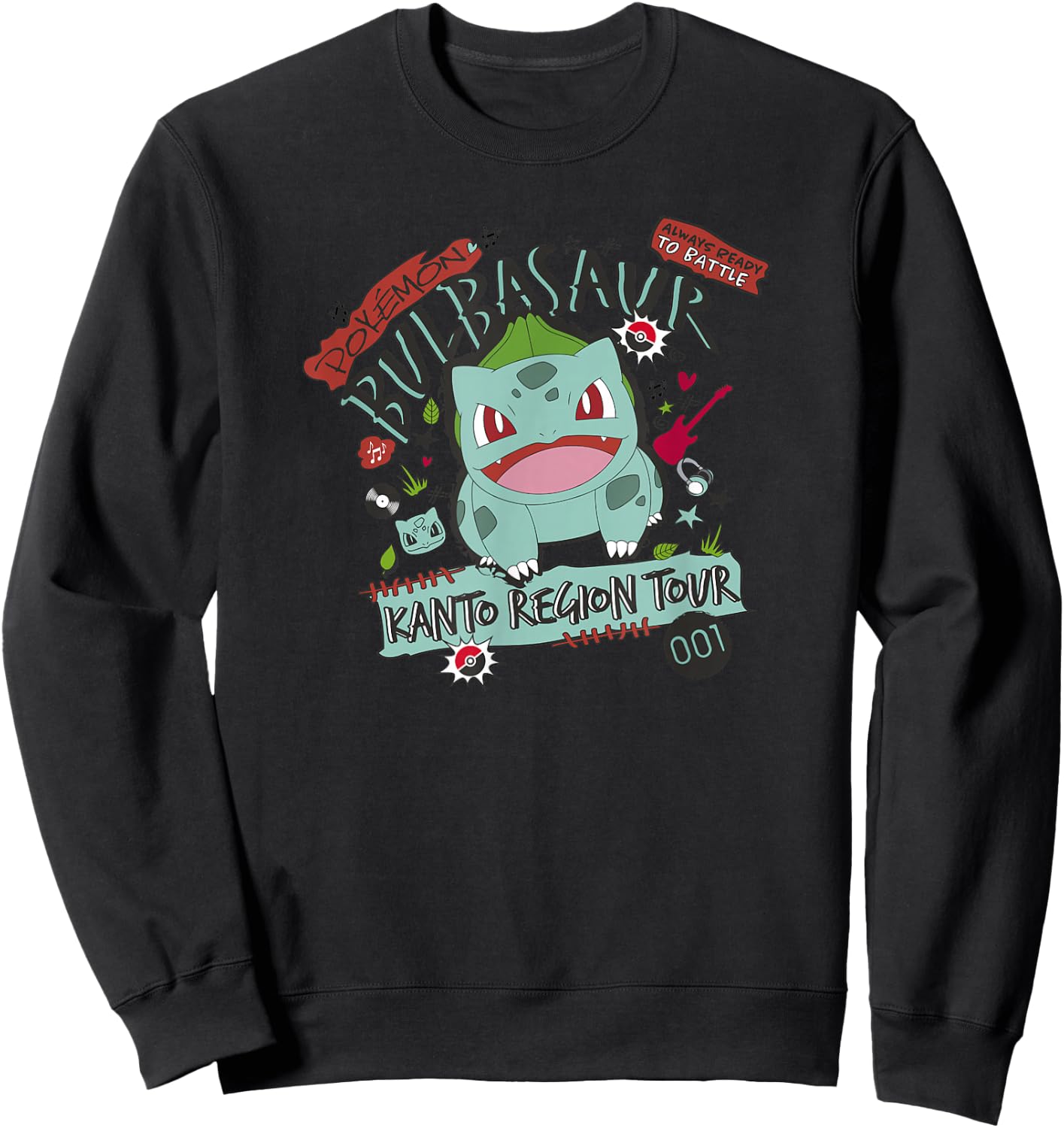 Pokémon Bulbasaur 001 Kanto Region Tour Music Poster Sweatshirt - Sweatshirt | Black