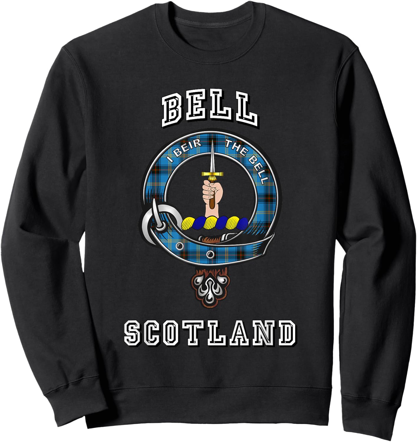 Bell Tartan Clan Badge Athletic Style Sweatshirt - Sweatshirt | Black