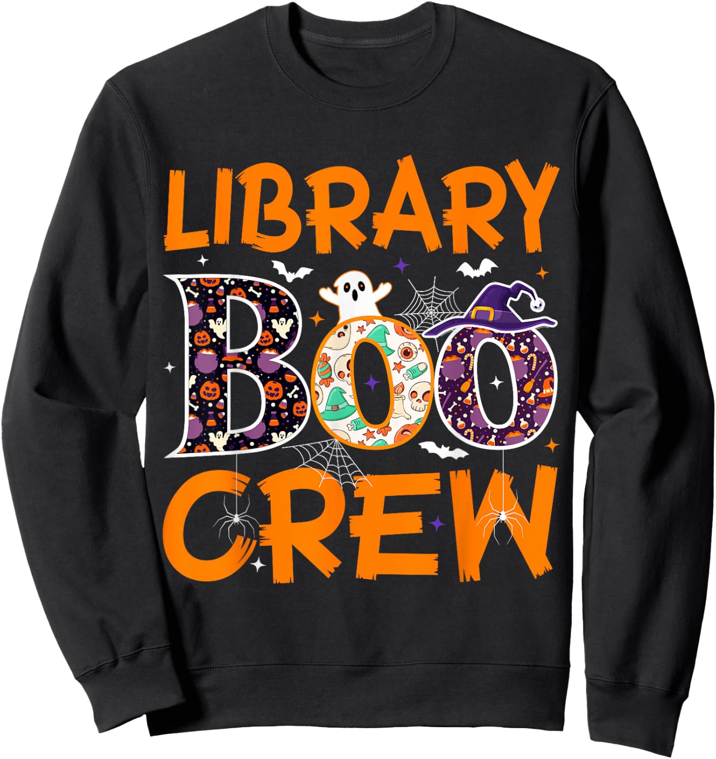 Library Boo Crew Book Lovers Funny Halloween Library Ghost Sweatshirt - Sweatshirt | Black