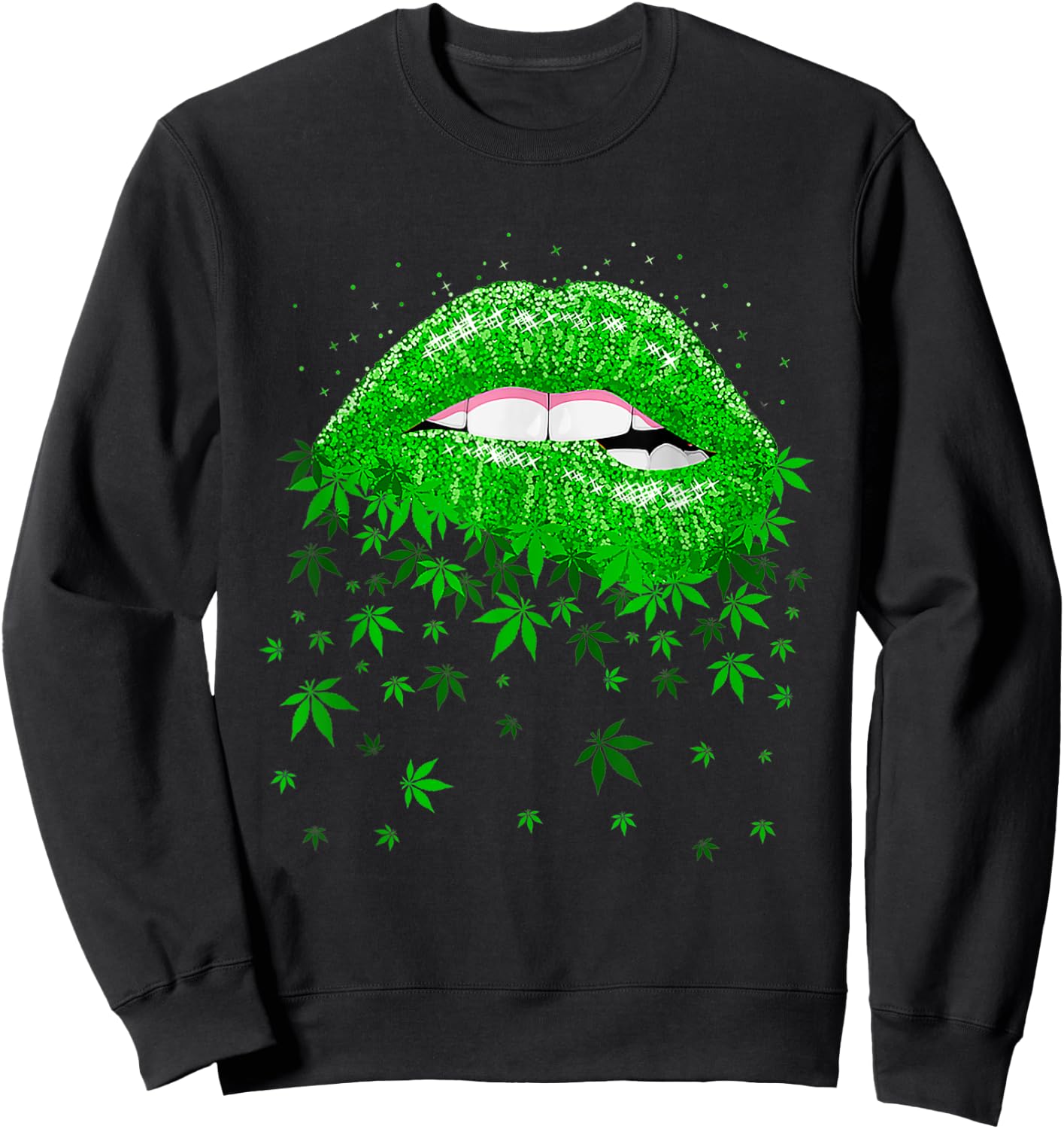 Funny Sexy Lips Cannabis Marijuana Weed Pot Leaf Lover Sweatshirt - Sweatshirt | Black