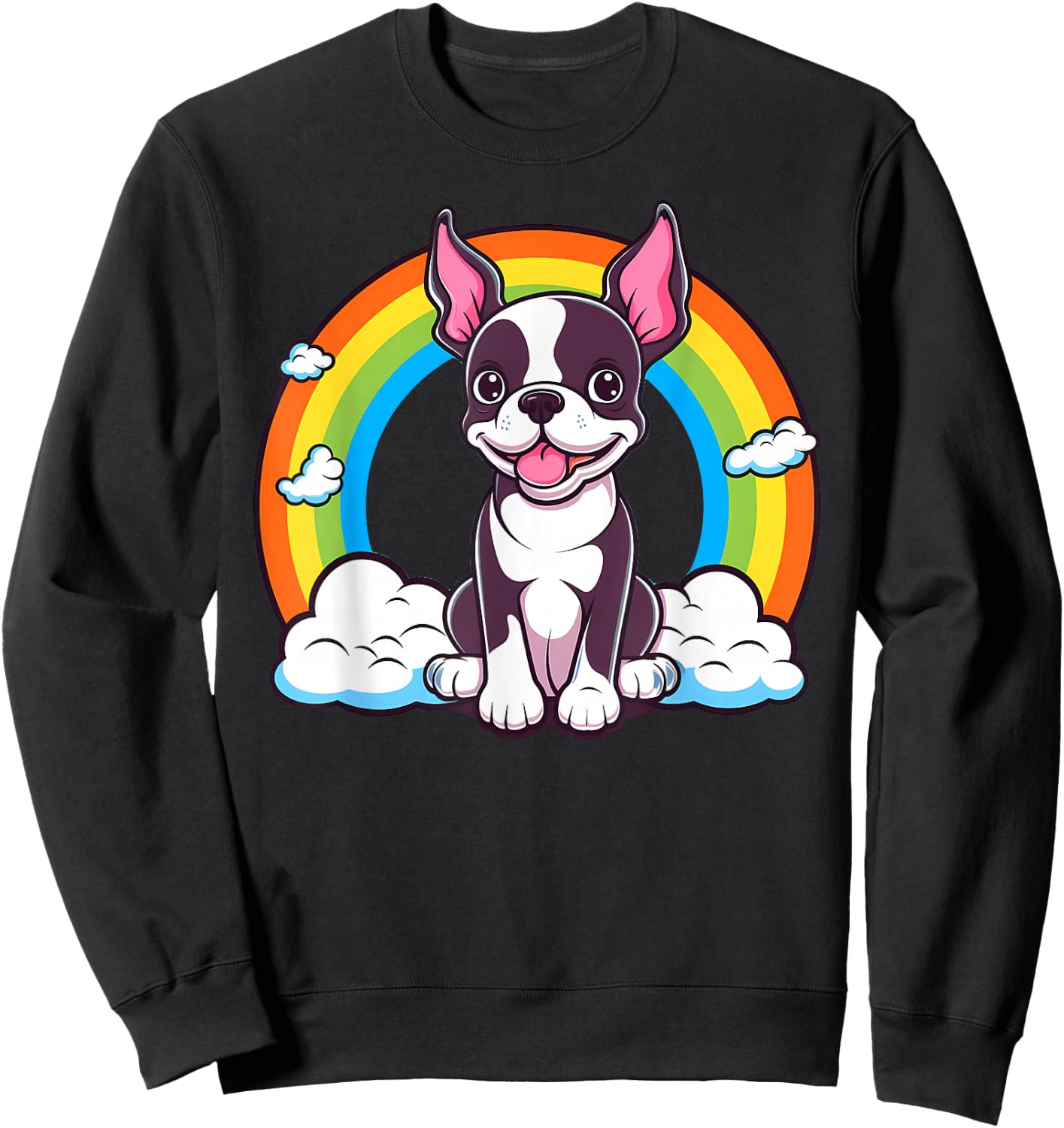 Cute Boston Terrier Rainbow Kawaii Puppy Dog Sweatshirt - Sweatshirt | Black