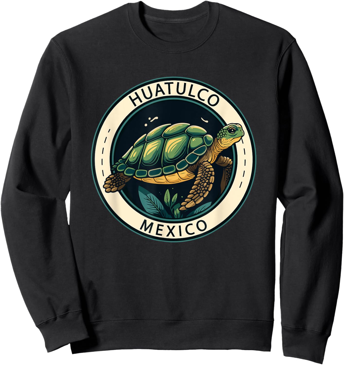 Huatulco Mexico Turtle Illustrated Vintage Sweatshirt - Sweatshirt | Black