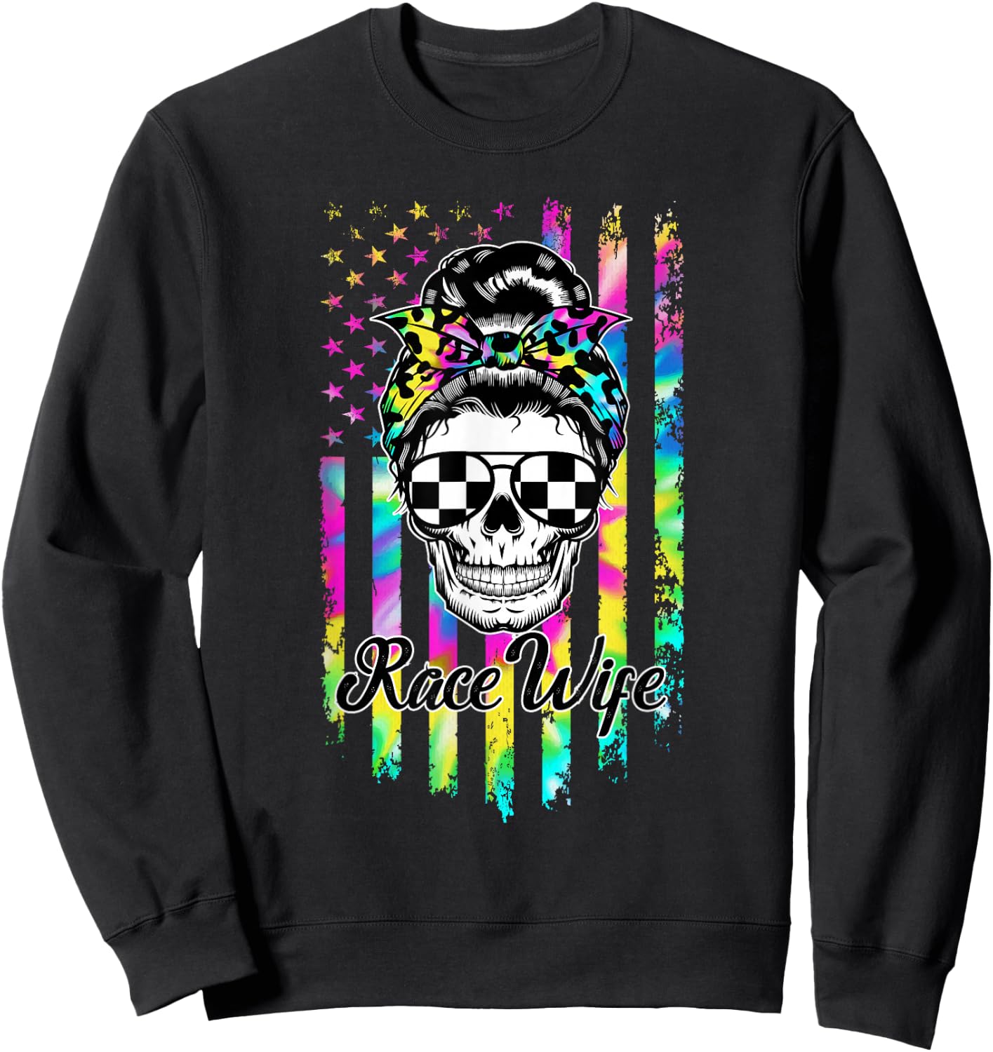 Race Wife American Flag Racing Wife of A Racer Wife Sweatshirt - Sweatshirt | Black