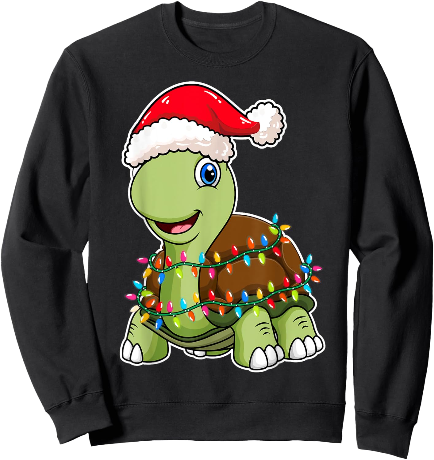 Christmas Lights Turtle Wearing Xmas Hat - Sea Turtle Lover Sweatshirt - Sweatshirt | Black