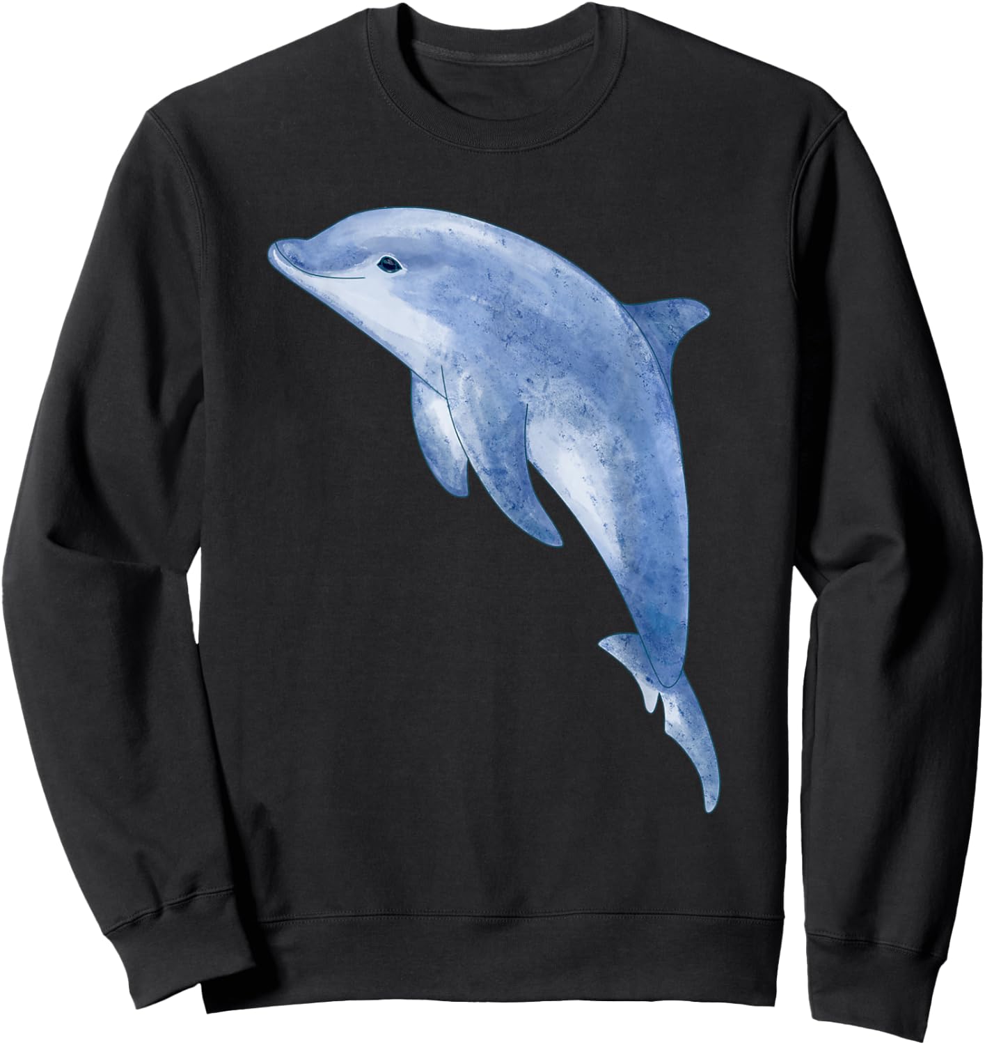 Cute Playful Blue Bottlenose Dolphin Watercolor Artwork Sweatshirt - Sweatshirt | Black
